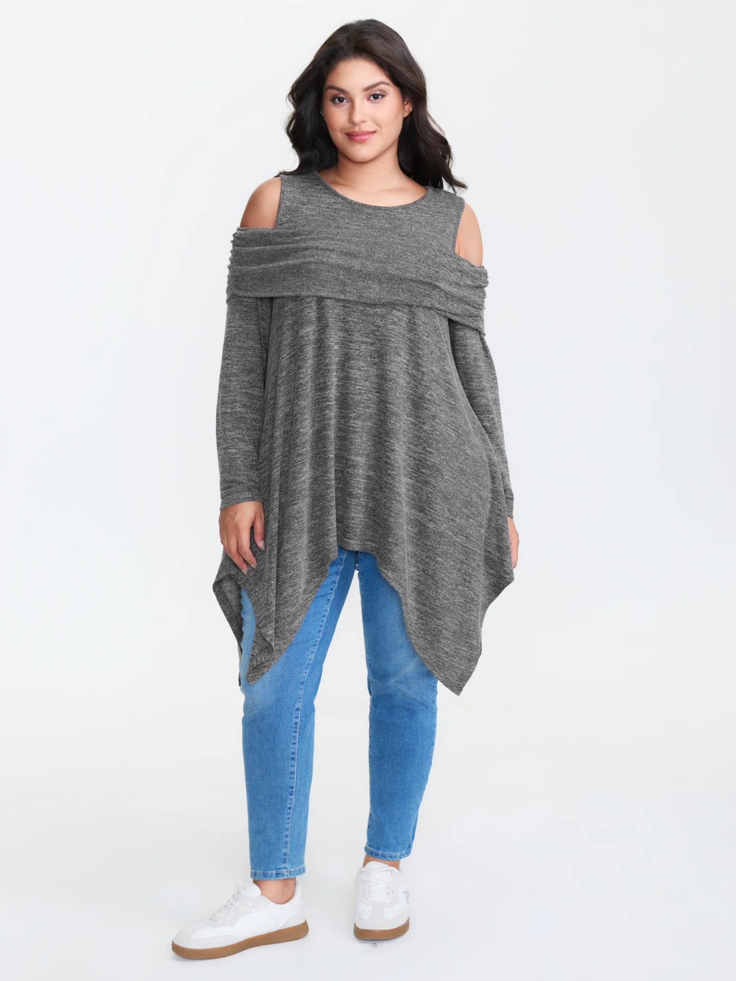 Supersoft Off-Shoulder Pleated Asymmetrical Hem Top
