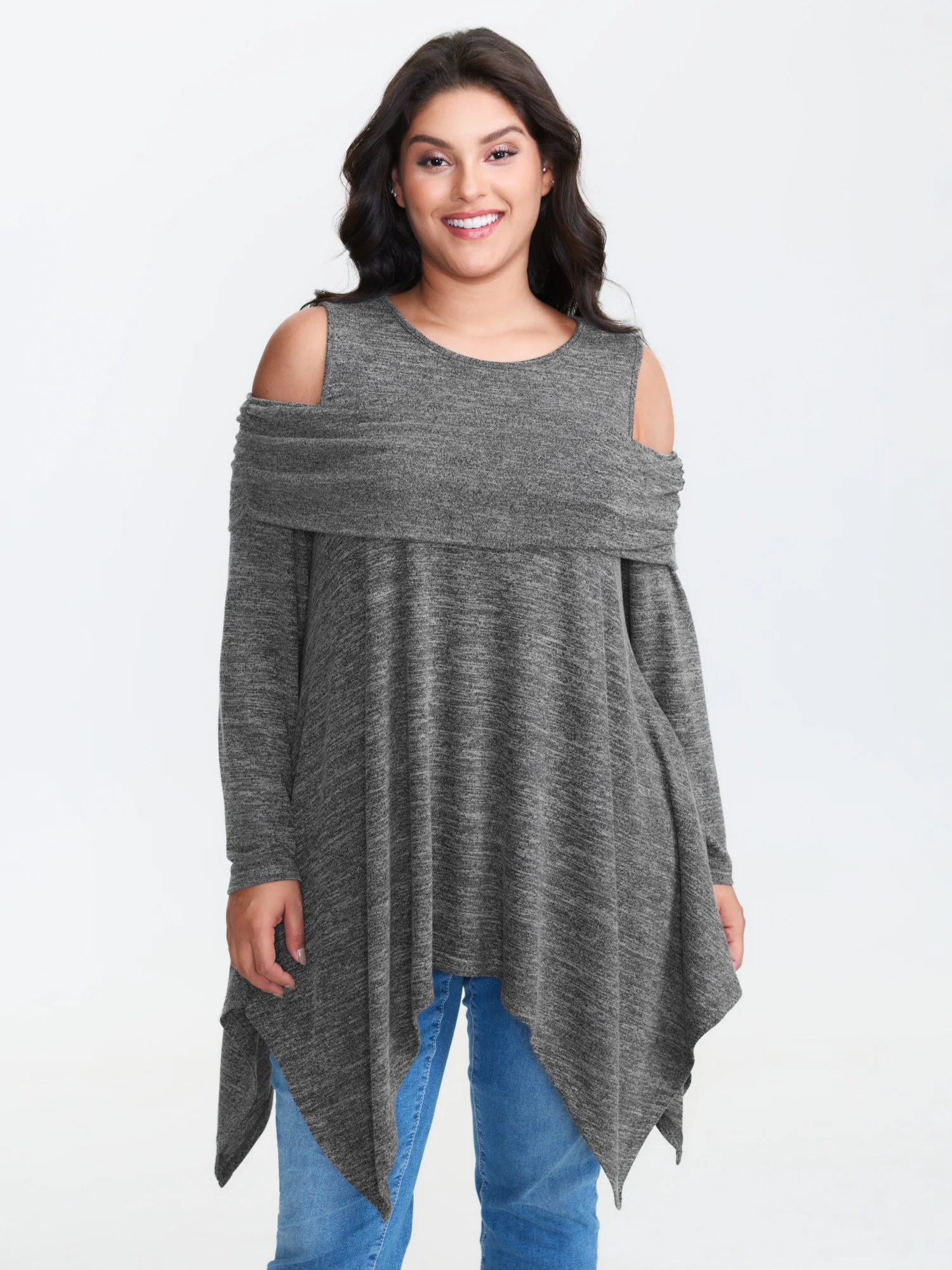 Supersoft Off-Shoulder Pleated Asymmetrical Hem Top - Image 3
