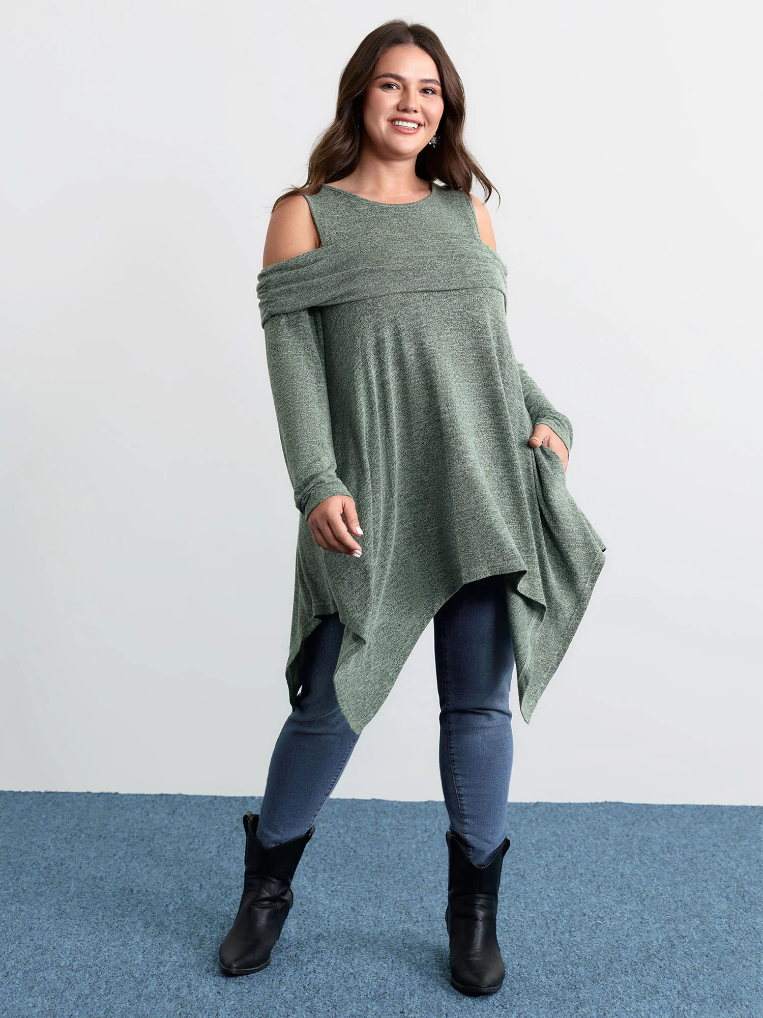 Supersoft Off-Shoulder Pleated Asymmetrical Hem Top - Image 7