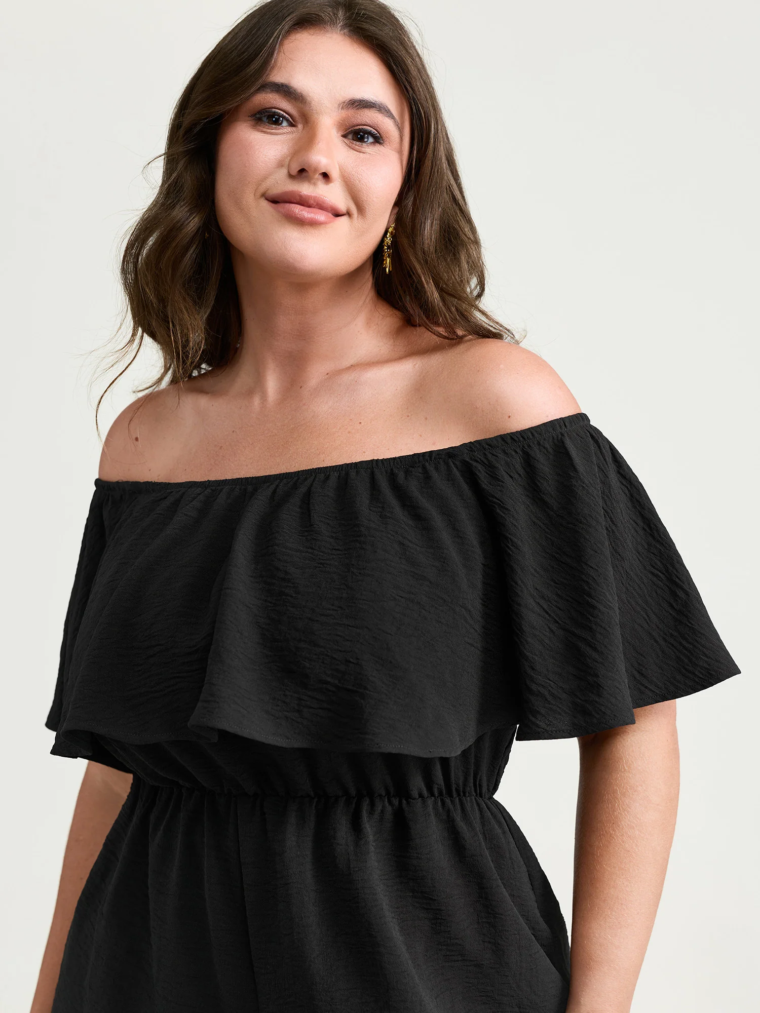 Off-Shoulder Tassel Hem Romper - Image 2