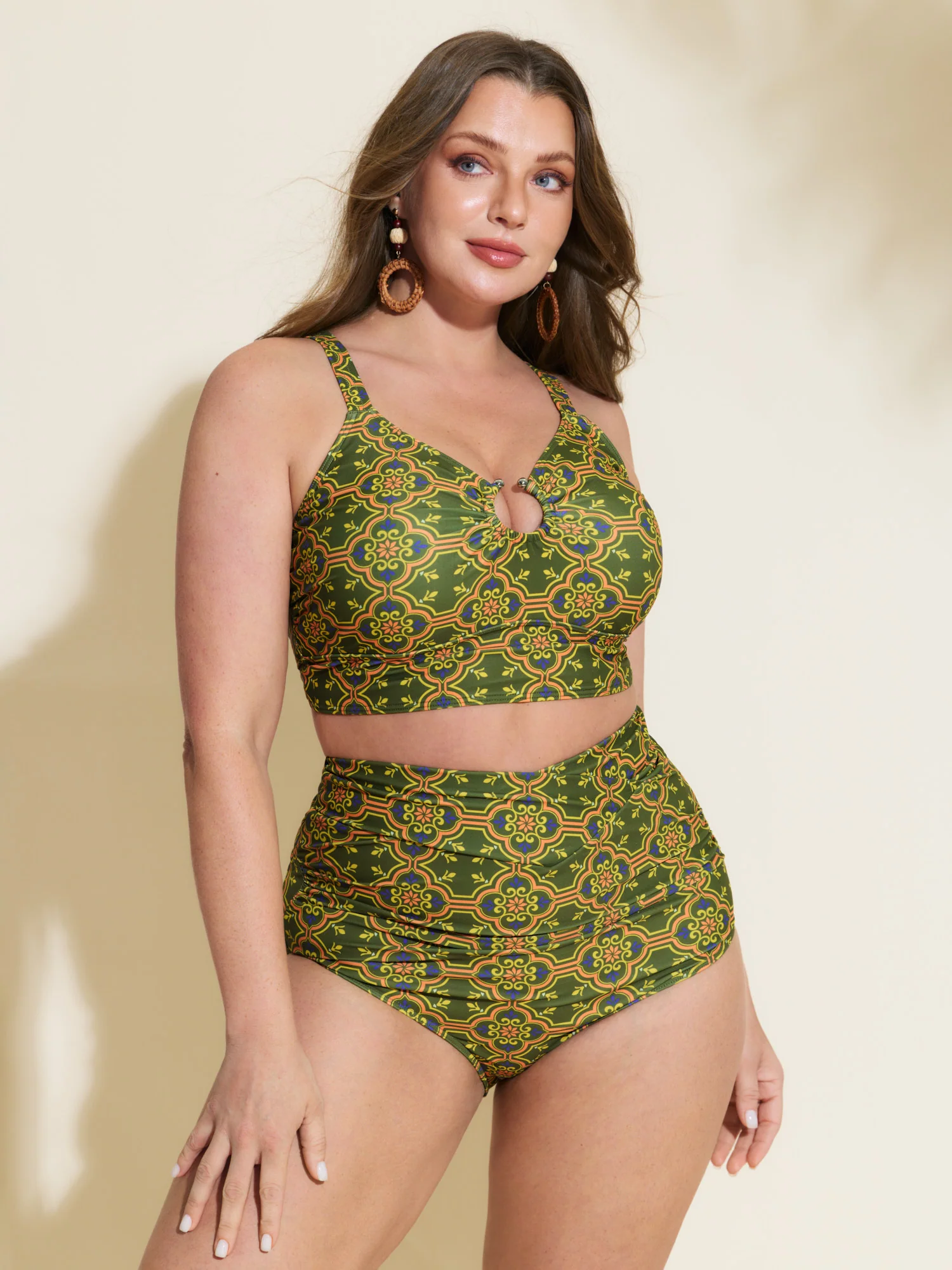 Ornate Print Overlap Waist Swim Bottoms - Image 2