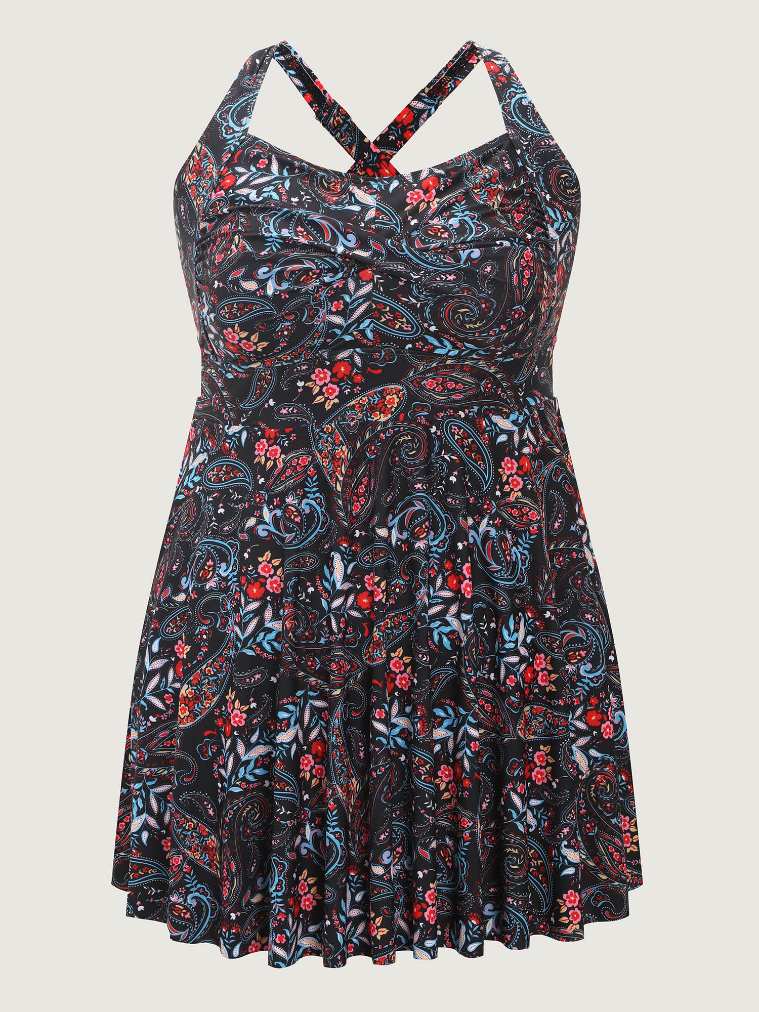 Paisley Print Crossstraps Pockets Swim Dress - Image 11