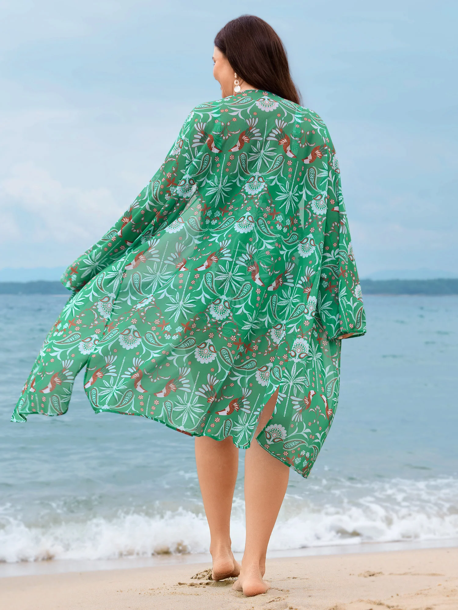 Paisley Print Front-Open Swim Cover-Up - Image 3