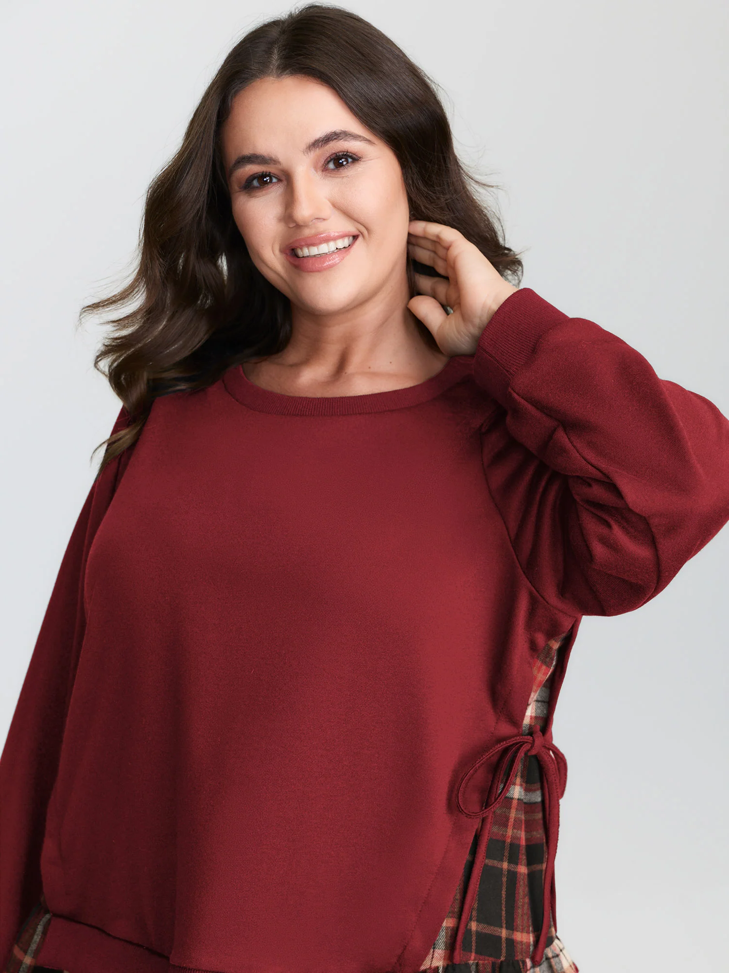 Plaid Pattern Layered Stretchy Sweatshirt - Image 11