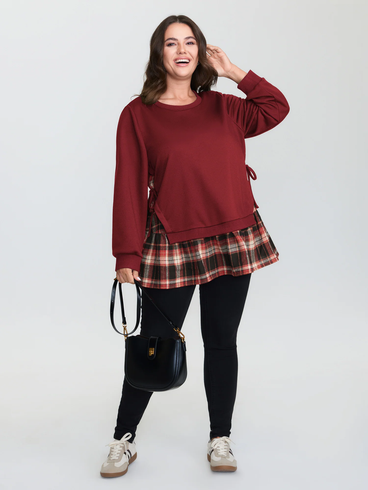 Plaid Pattern Layered Stretchy Sweatshirt - Image 12
