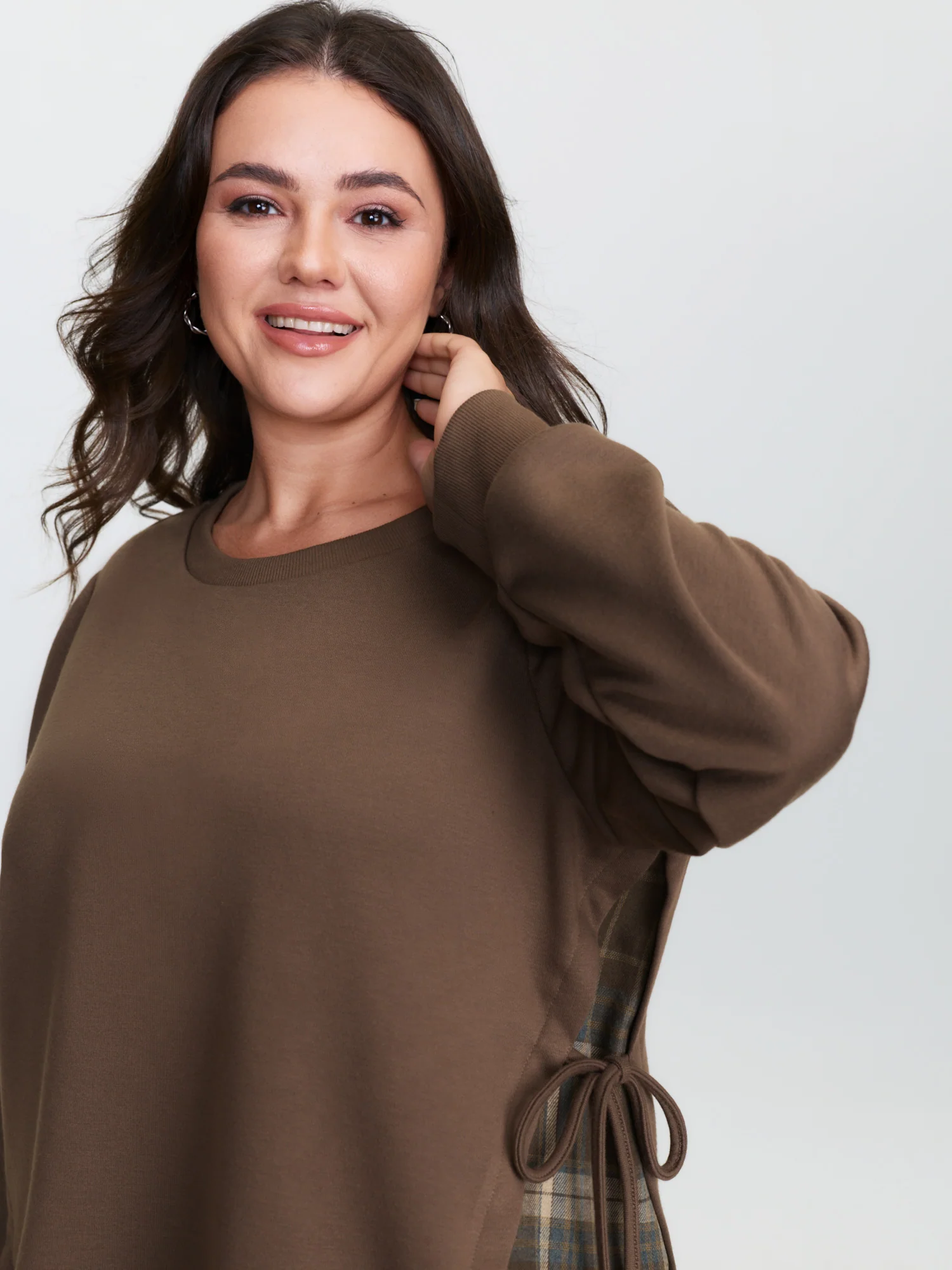 Plaid Pattern Layered Stretchy Sweatshirt - Image 8