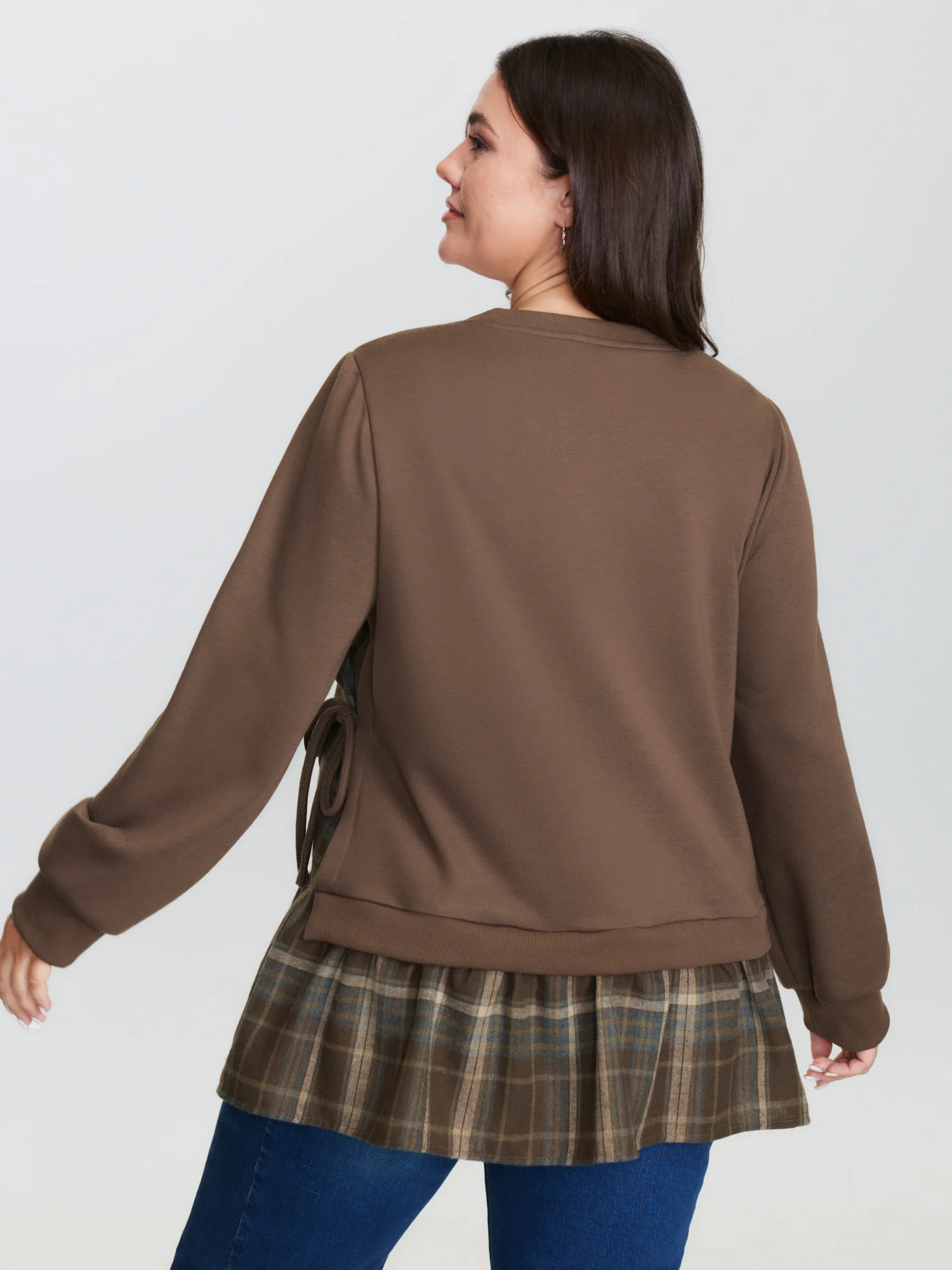 Plaid Pattern Layered Stretchy Sweatshirt - Image 9