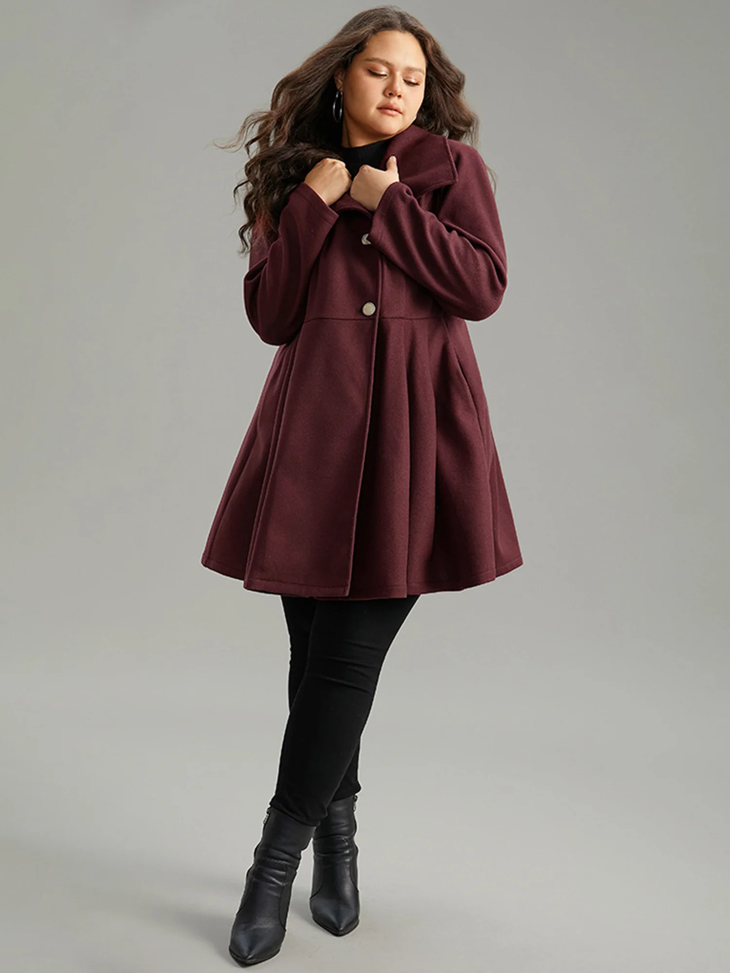 Plain Button Up Pocket Asymmetrical Lapel Collar Coat - Image 10