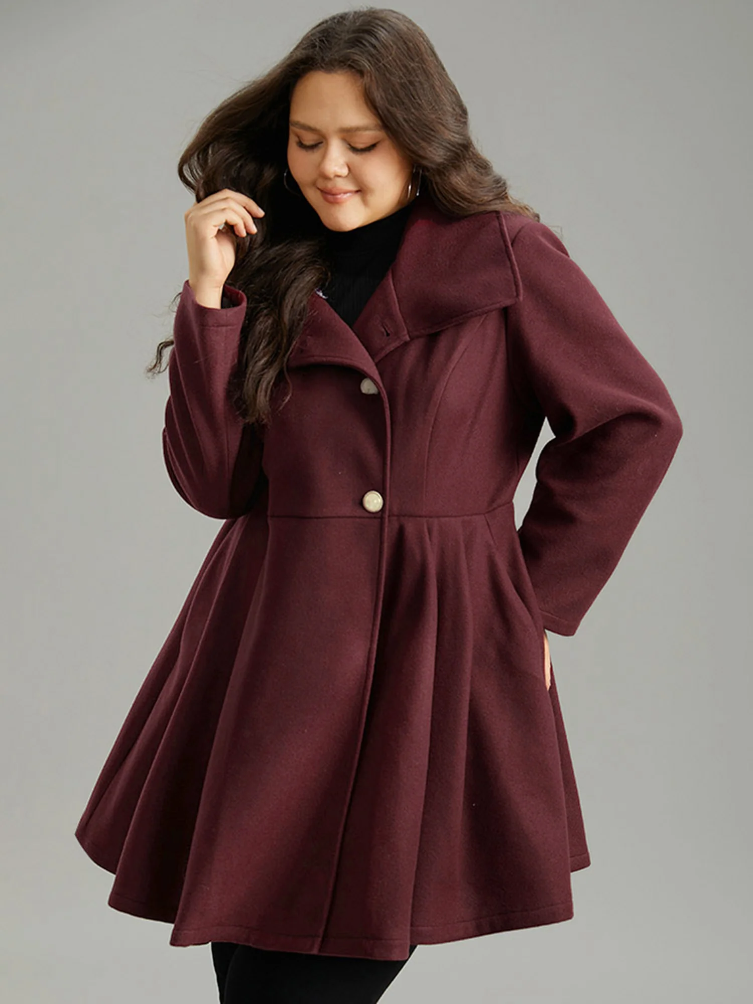 Plain Button Up Pocket Asymmetrical Lapel Collar Coat - Image 7