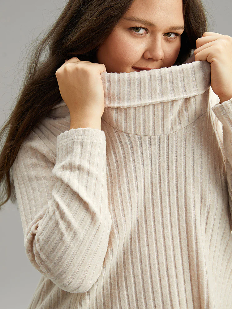 Plain Rib Knit Cowl Neck T-Shirt - Image 6