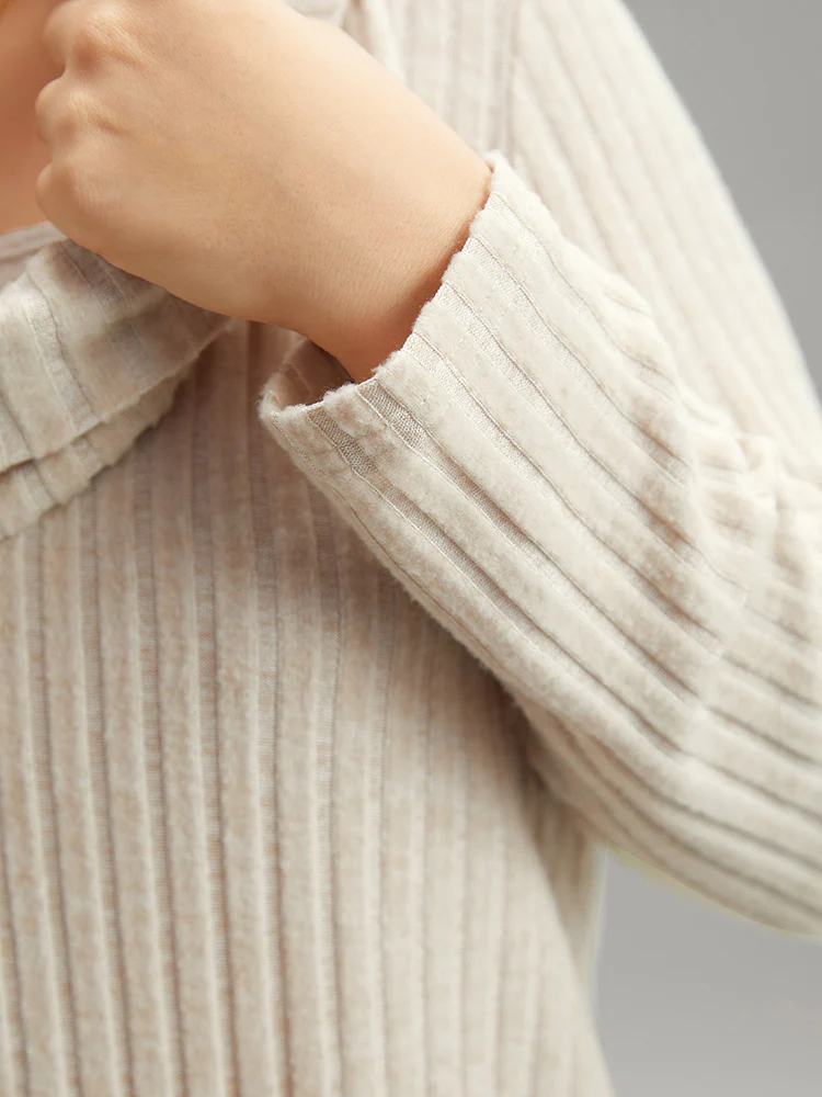 Plain Rib Knit Cowl Neck T-Shirt - Image 7