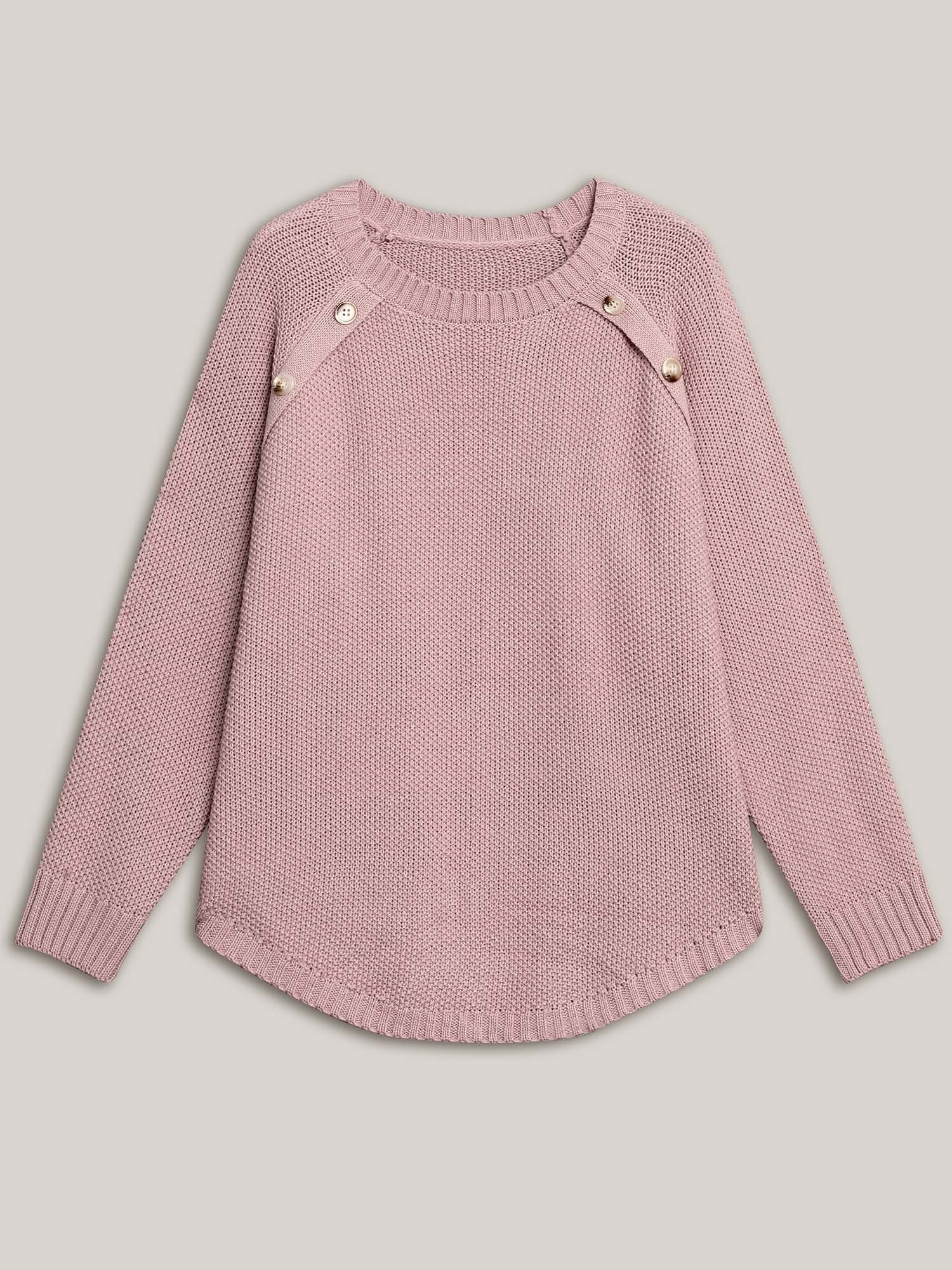 Plain Textured Button Detail Curved Hem Pullover - Image 8