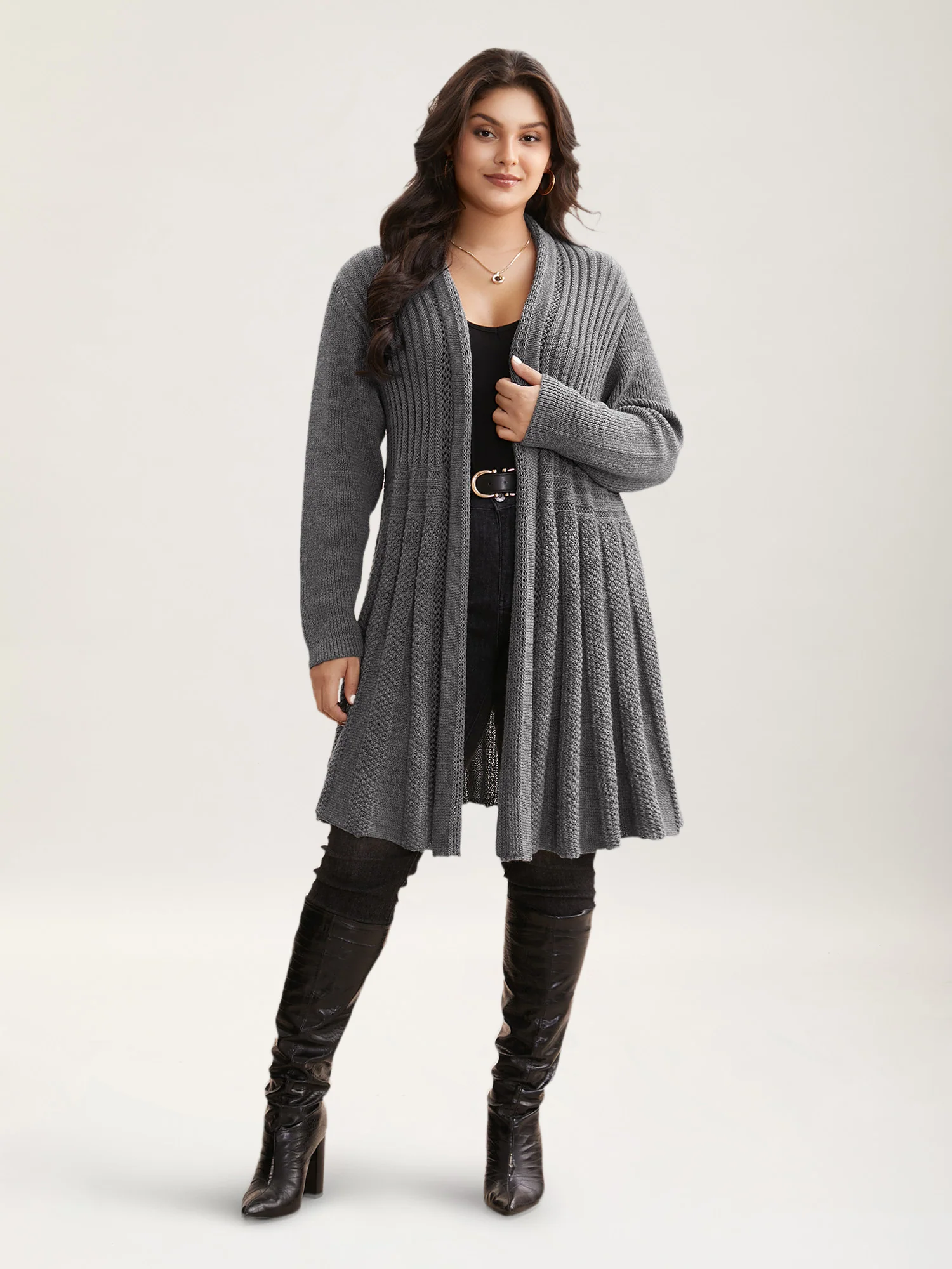 Plain Textured Kimono Collar Cardigan - Image 10