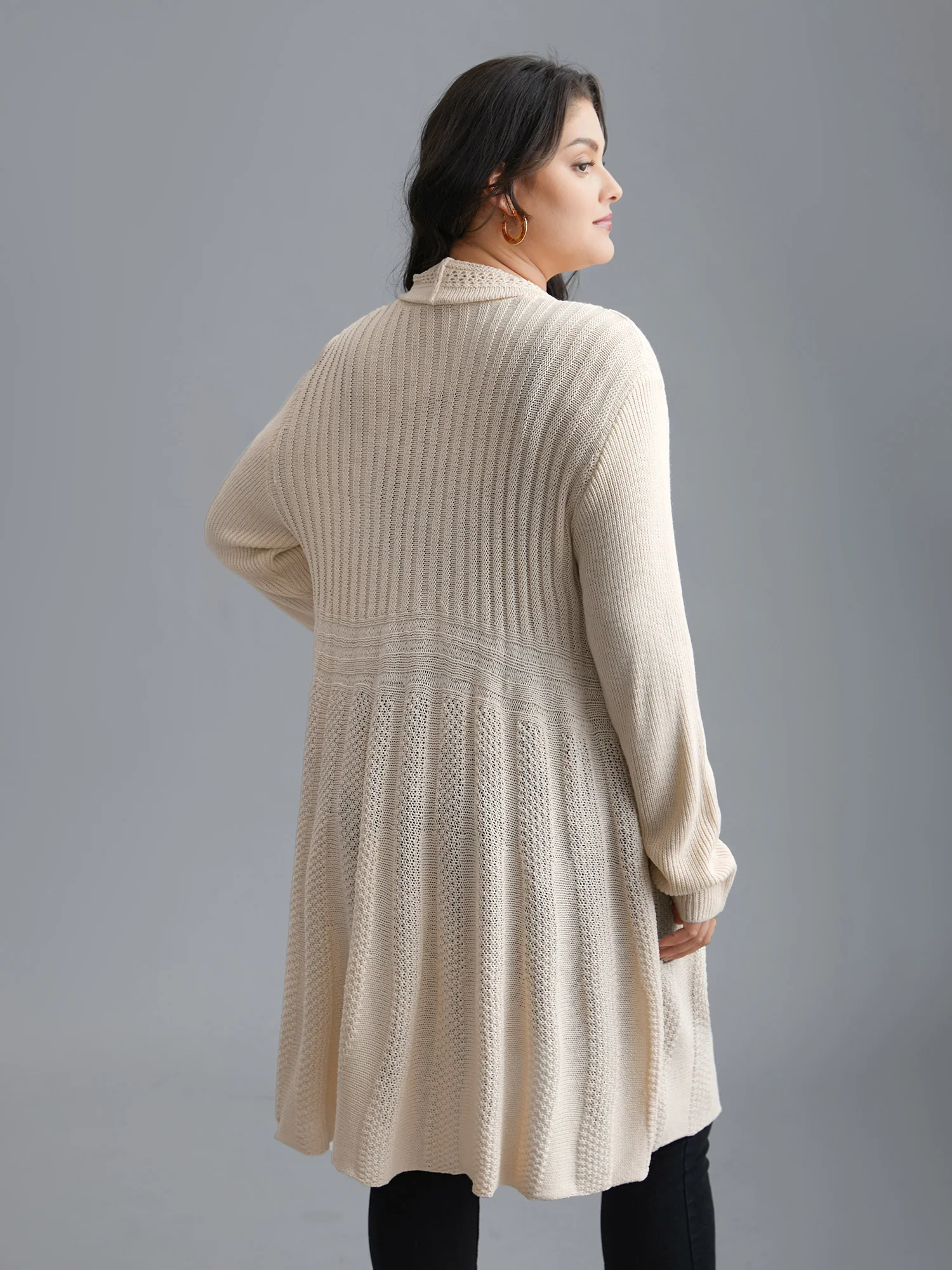 Plain Textured Kimono Collar Cardigan - Image 16