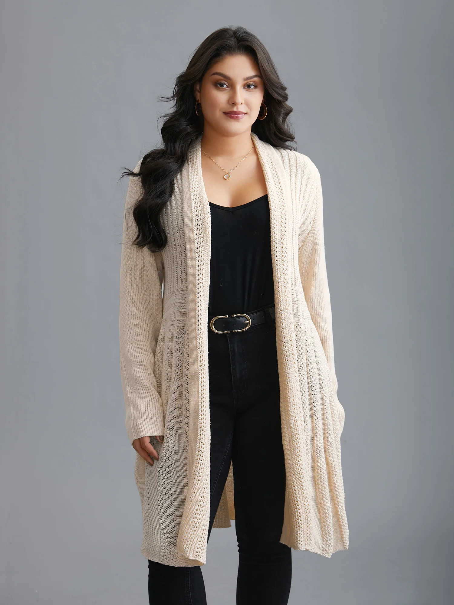 Plain Textured Kimono Collar Cardigan - Image 17