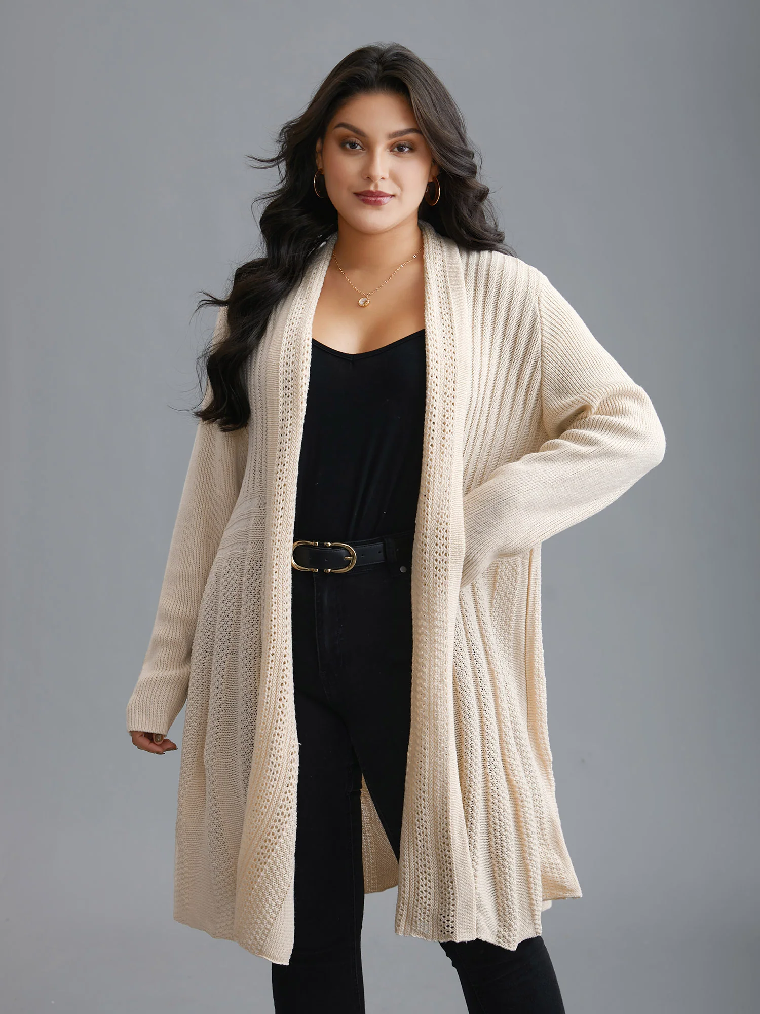 Plain Textured Kimono Collar Cardigan - Image 18