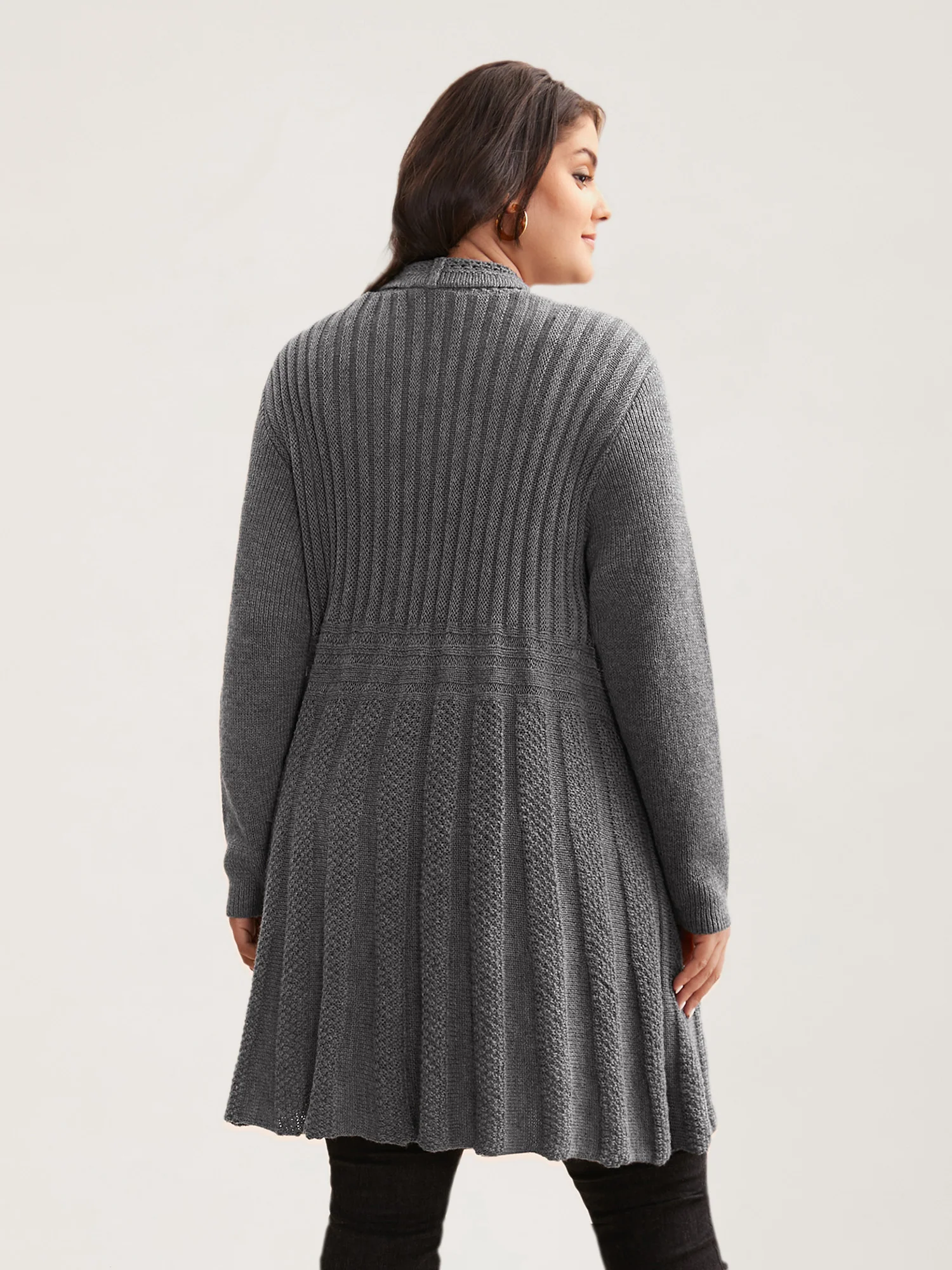 Plain Textured Kimono Collar Cardigan - Image 8
