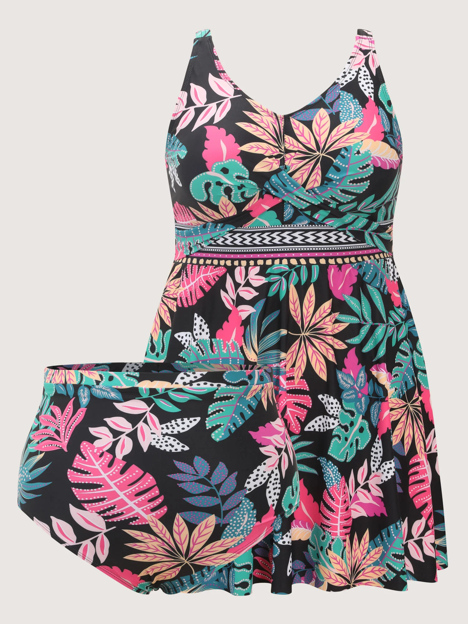 Playful Tropical Floral Print Pockets Swim Dress - Image 6