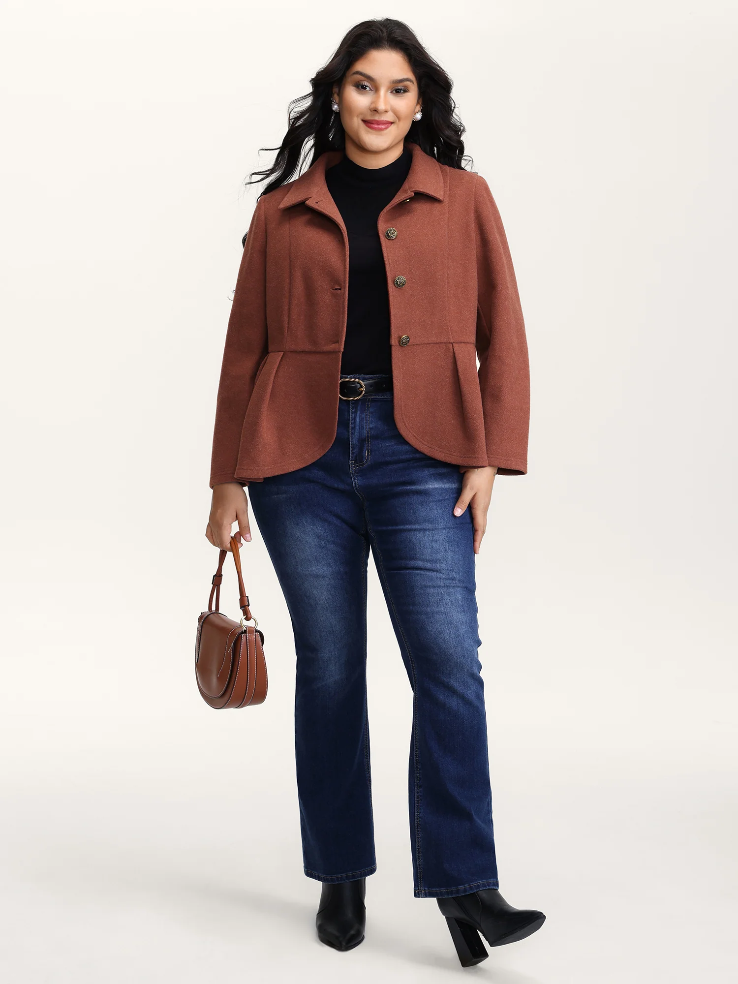 Pleated Curvy Hem Button Blazer - Image 4