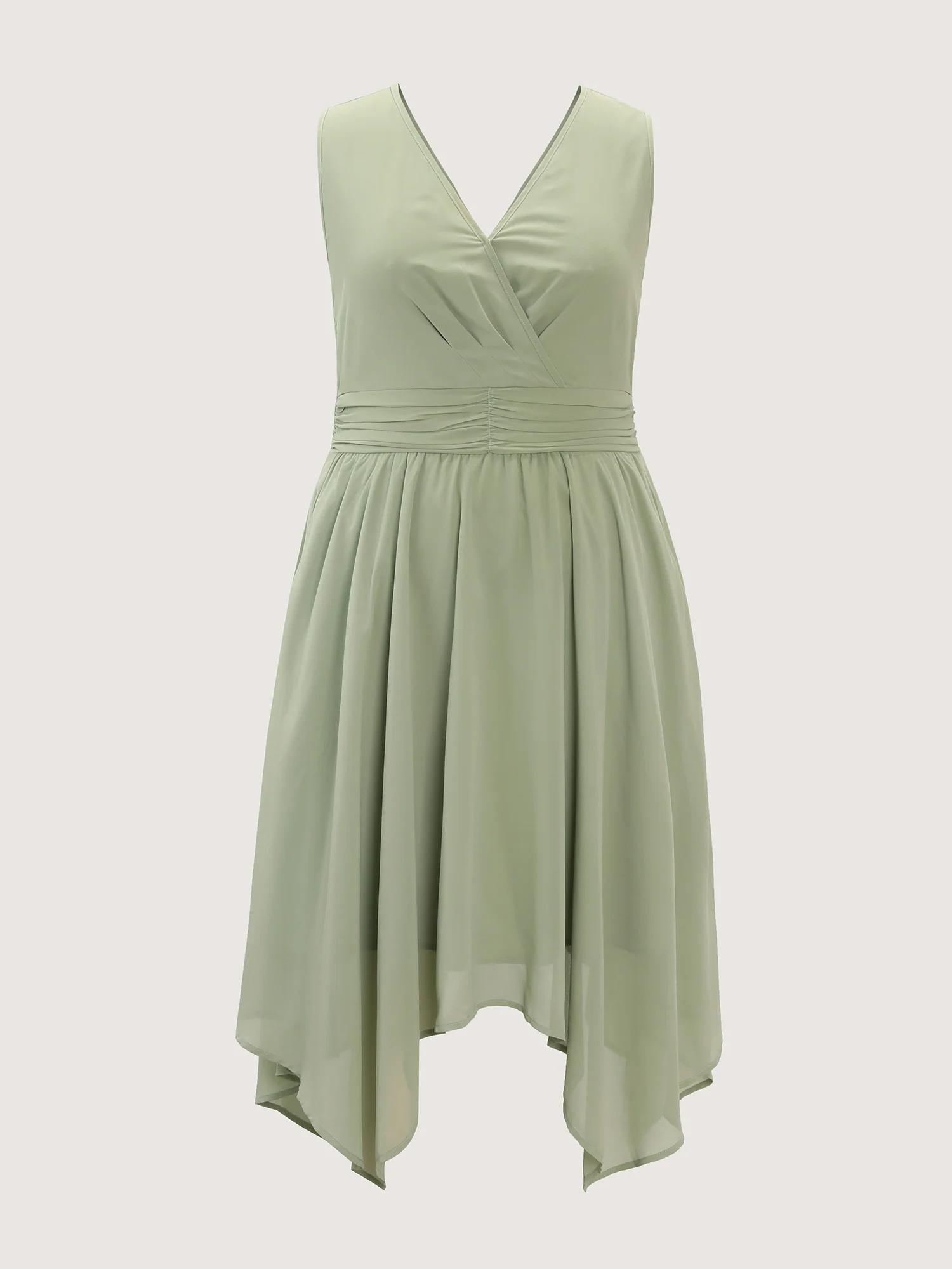 Pleated Waist Pockets High Low Hem Midi Dress - Image 7