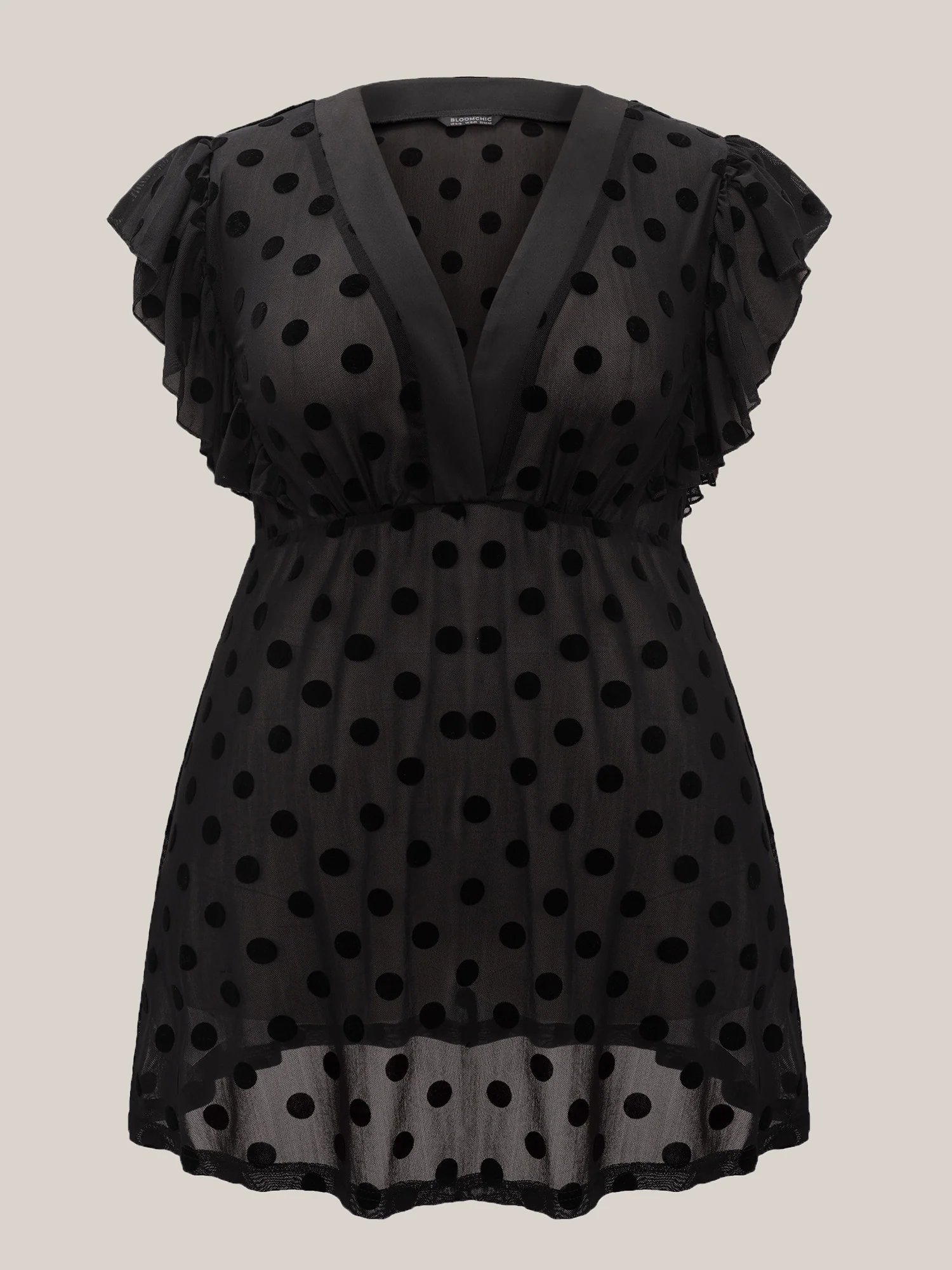 Polka Dot Mesh Ruffle Cap Sleeve Nightgown - Image 7