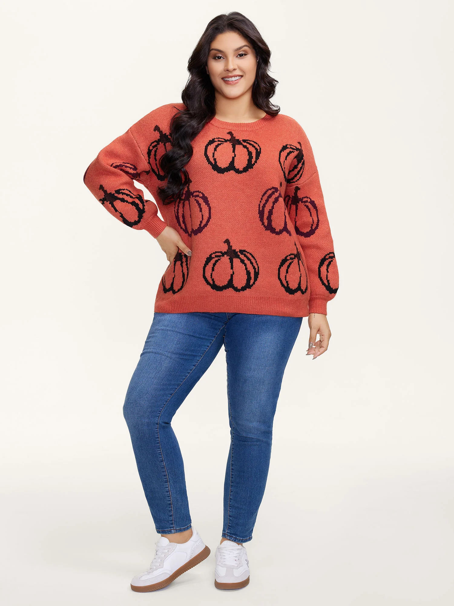 Pumpkin Patch Print Drop Shoulder Pullover - Image 10