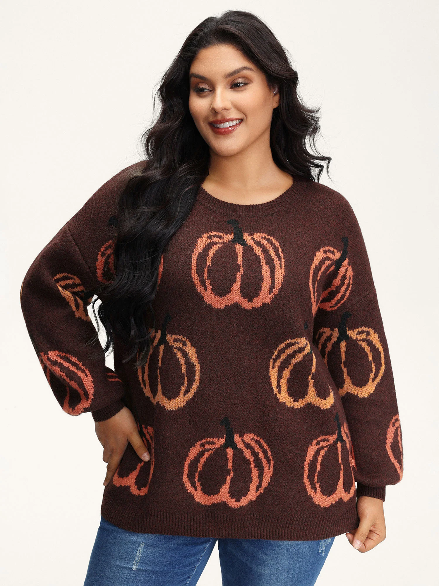 Pumpkin Patch Print Drop Shoulder Pullover - Image 12