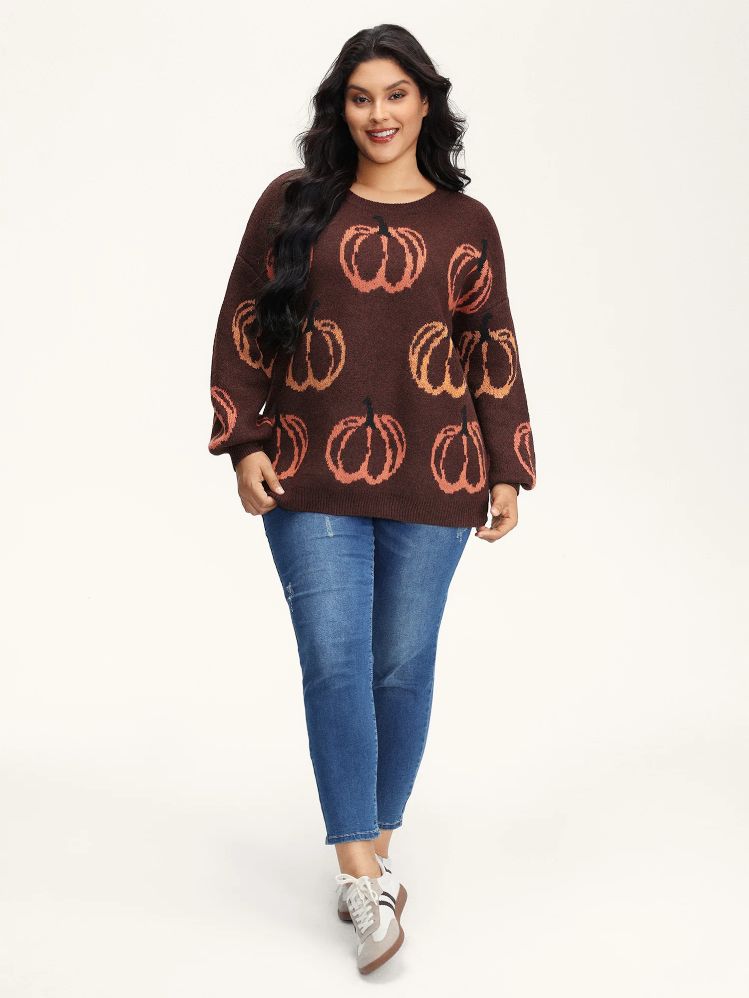Pumpkin Patch Print Drop Shoulder Pullover - Image 14