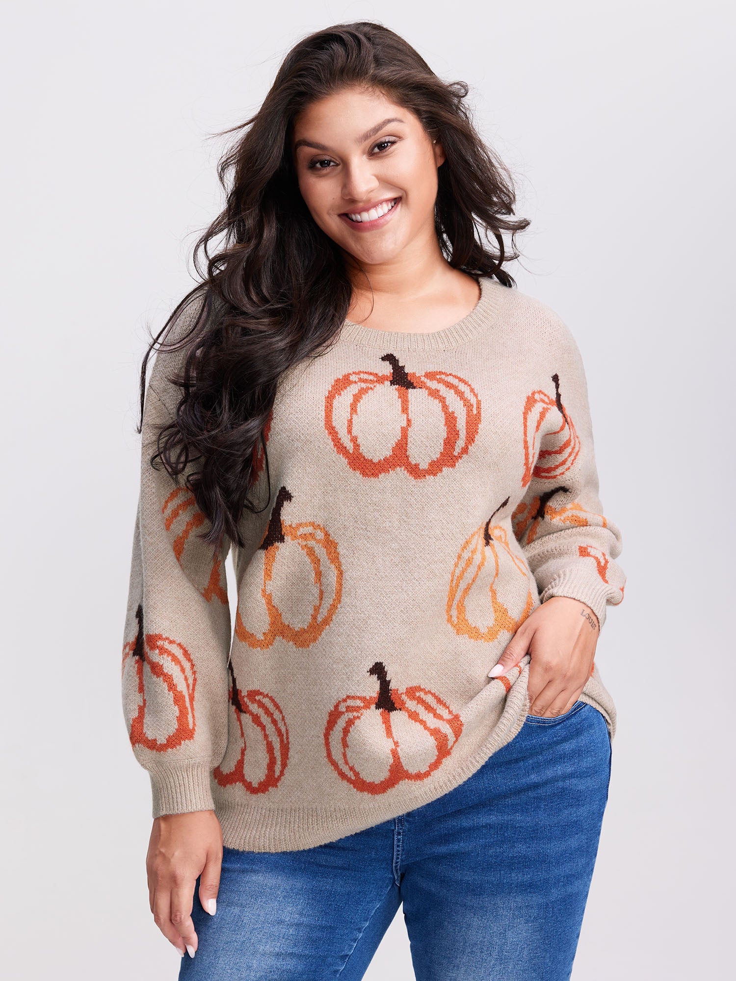 Pumpkin Patch Print Drop Shoulder Pullover - Image 16