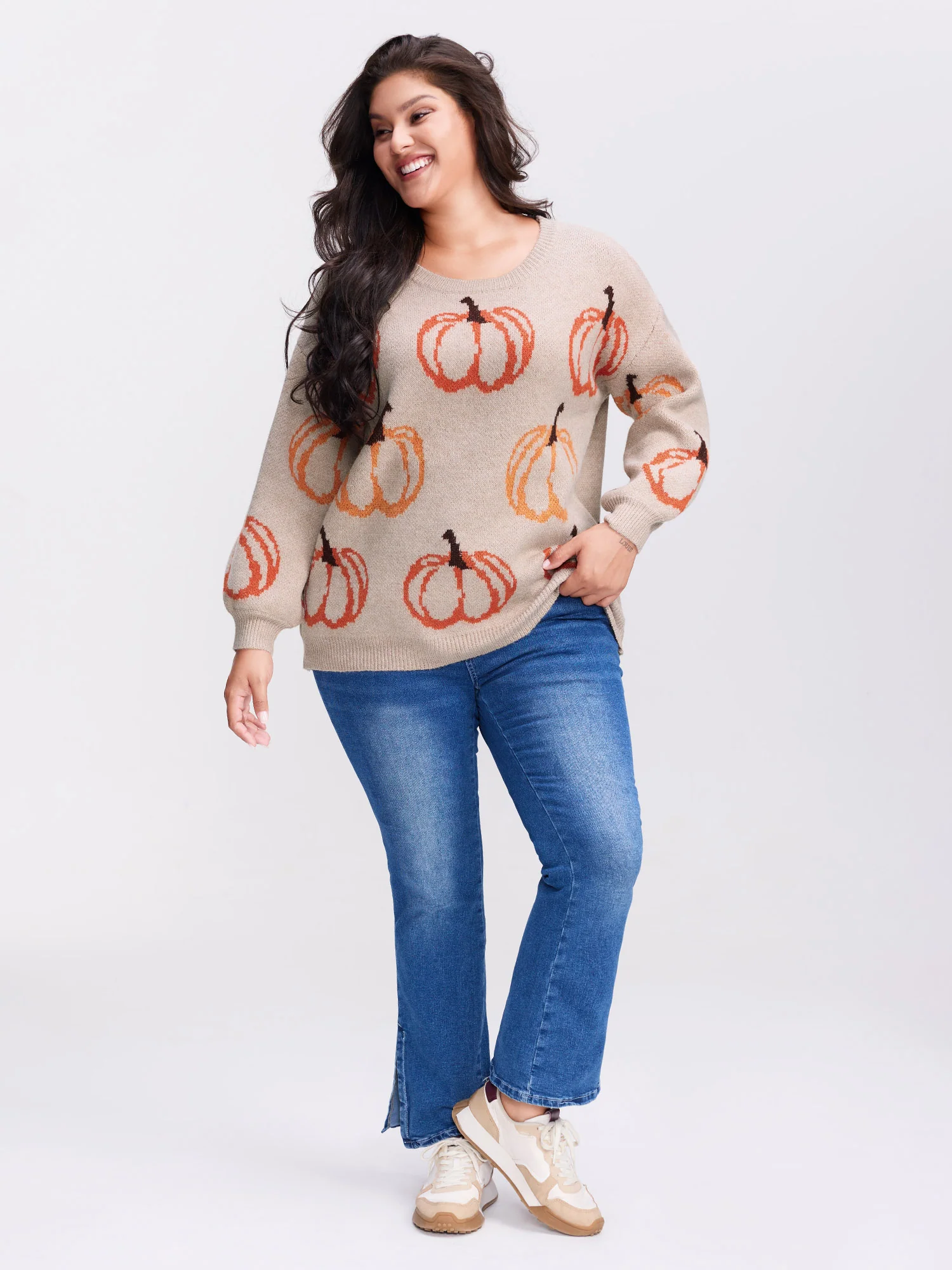 Pumpkin Patch Print Drop Shoulder Pullover - Image 18
