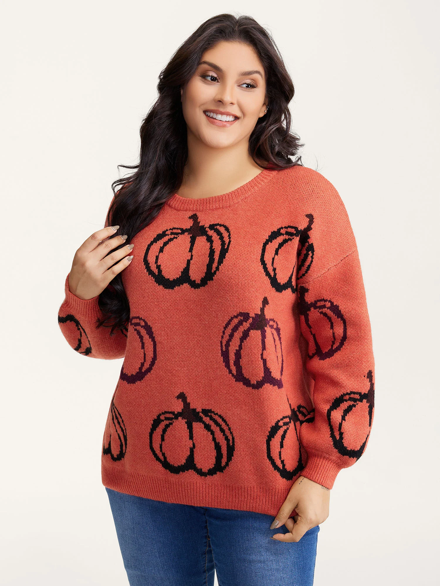 Pumpkin Patch Print Drop Shoulder Pullover - Image 9