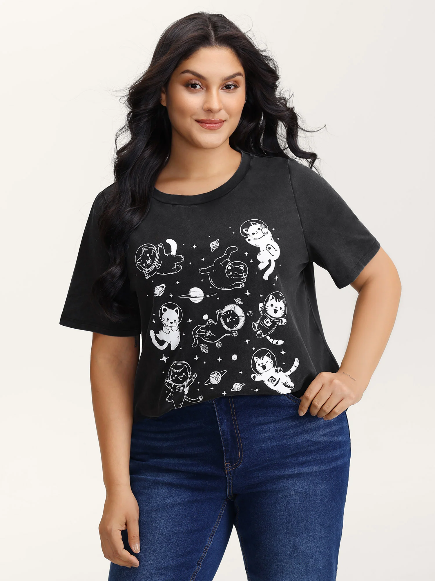 Pure Cotton Astronomer Cat Print T-Shirt - Image 4