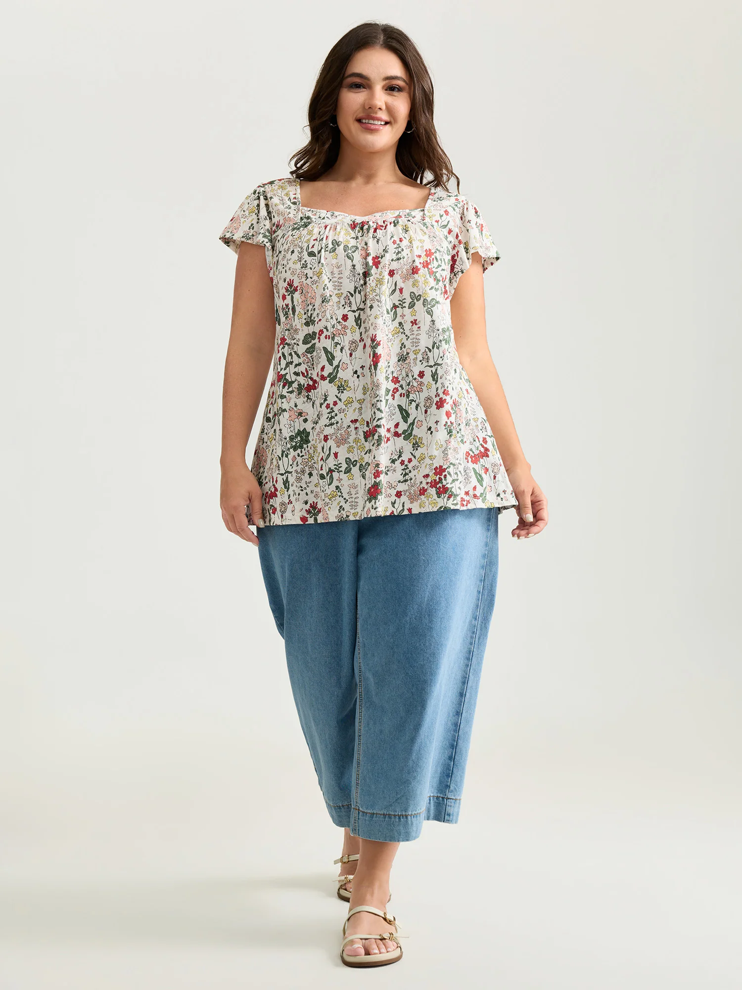 Pure Cotton Floral Print Square Neck Top - Image 2