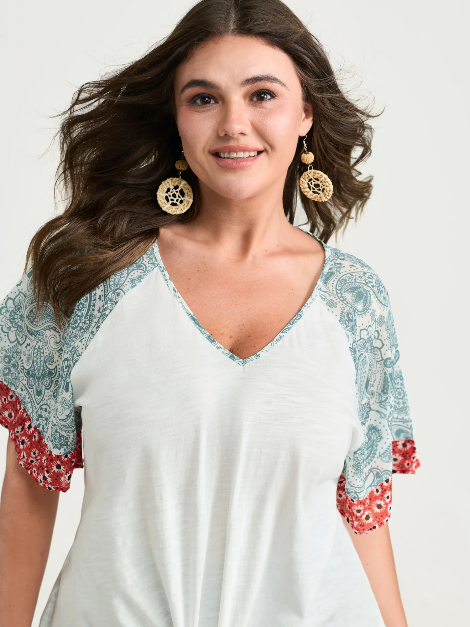 Pure Cotton Floral Sleeve Knotted T-Shirt - Image 2