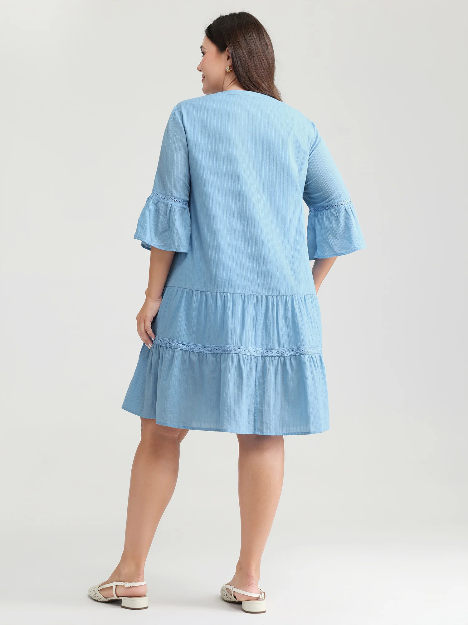Pure Cotton Lace Trim Tiered Midi Dress - Image 4
