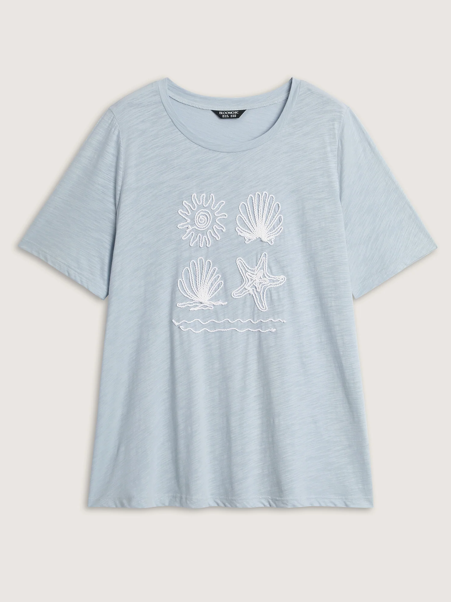 Pure Cotton Ocean Embroidered Stretchy T-Shirt - Image 7