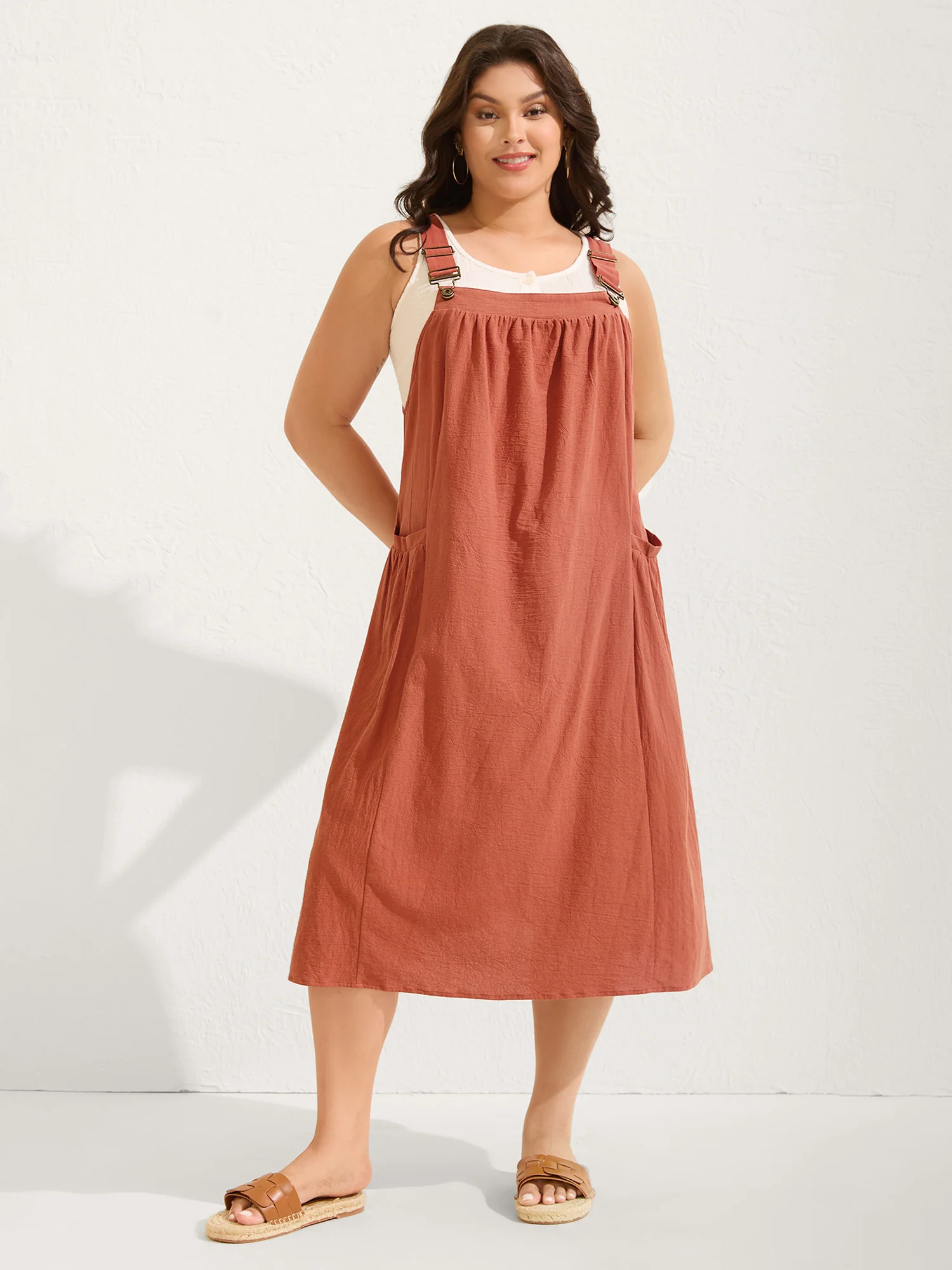 Pure Cotton Pleated Pockets Midi Dress - Image 10