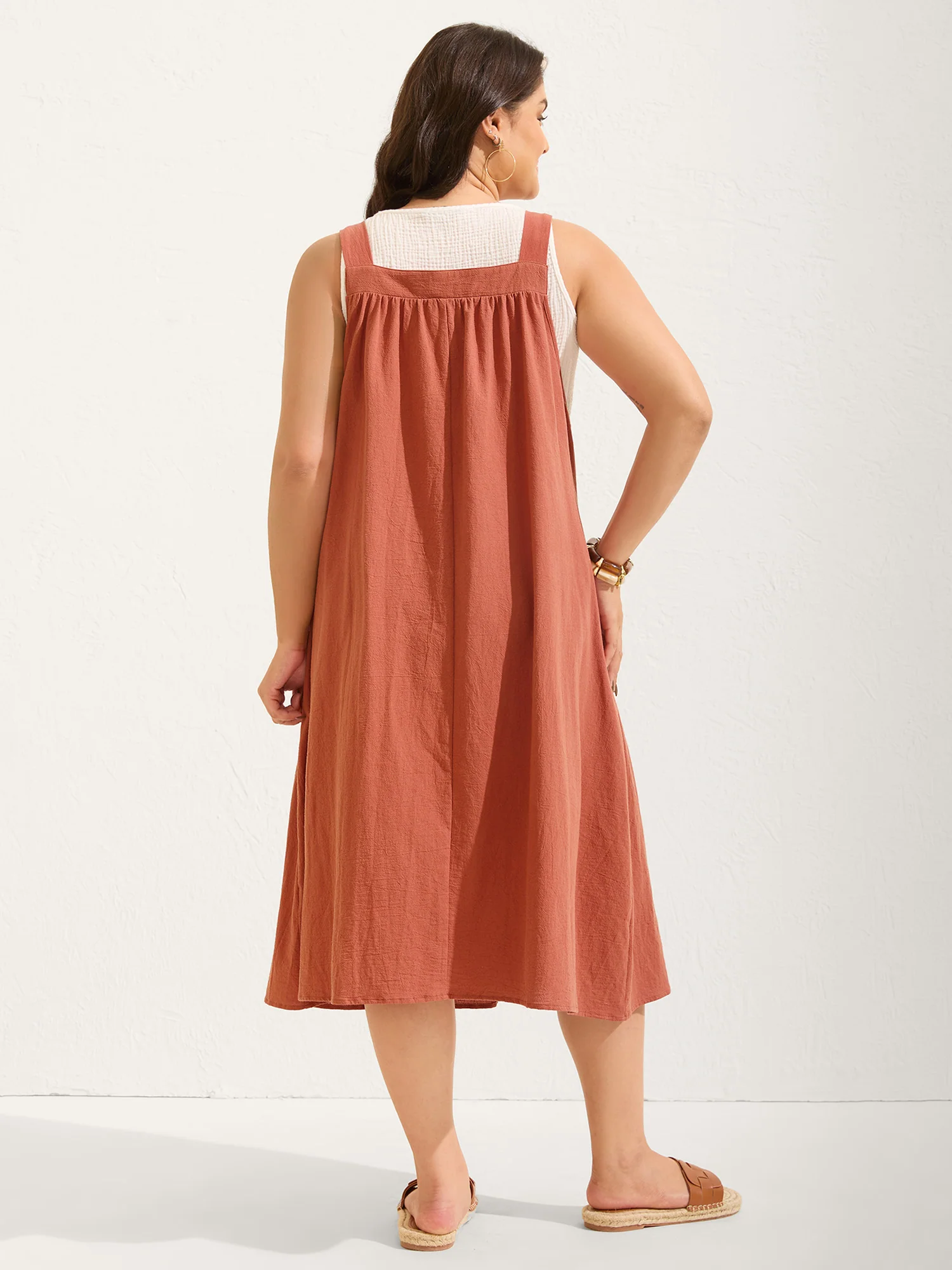 Pure Cotton Pleated Pockets Midi Dress - Image 11