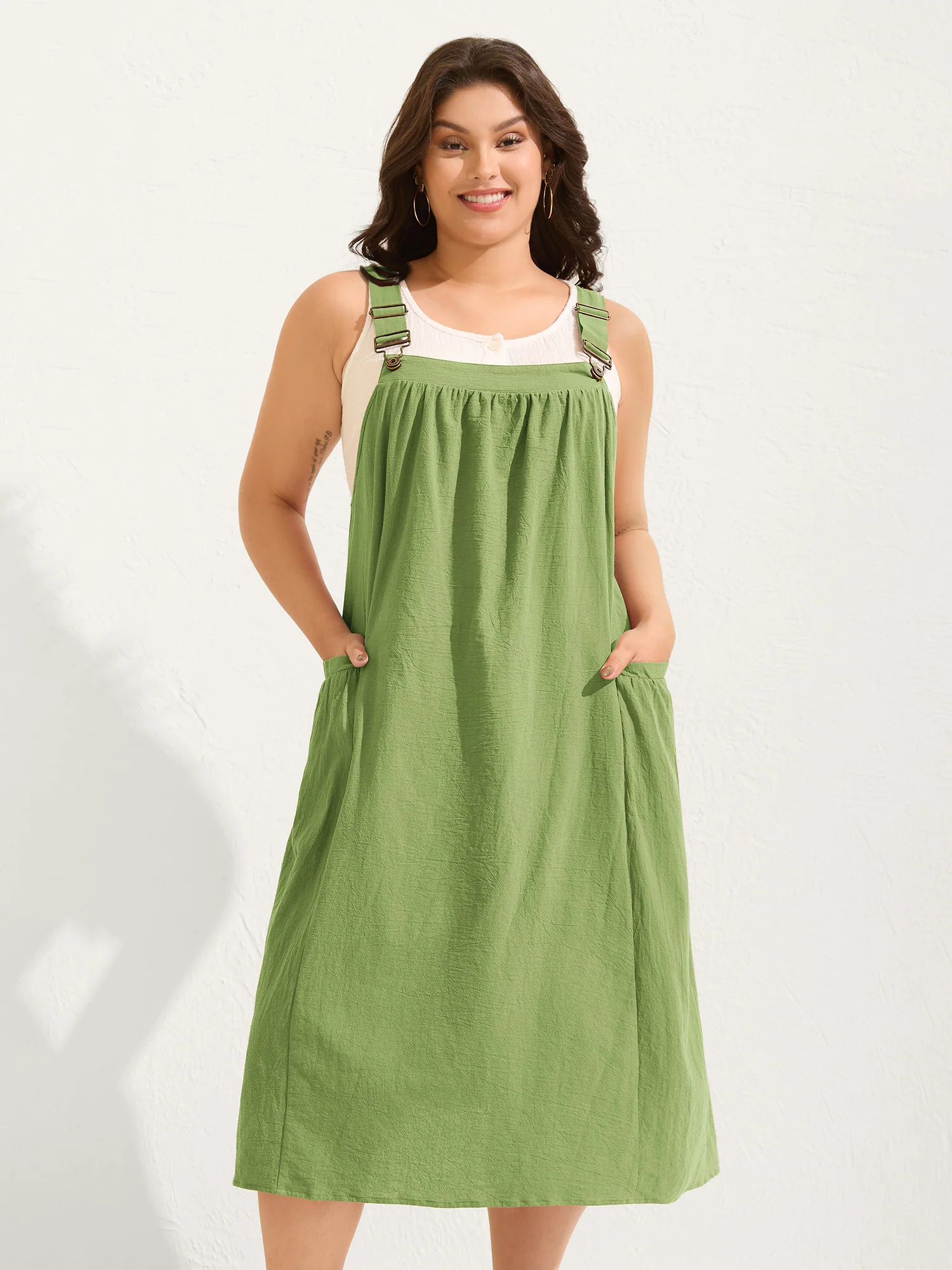 Pure Cotton Pleated Pockets Midi Dress - Image 15