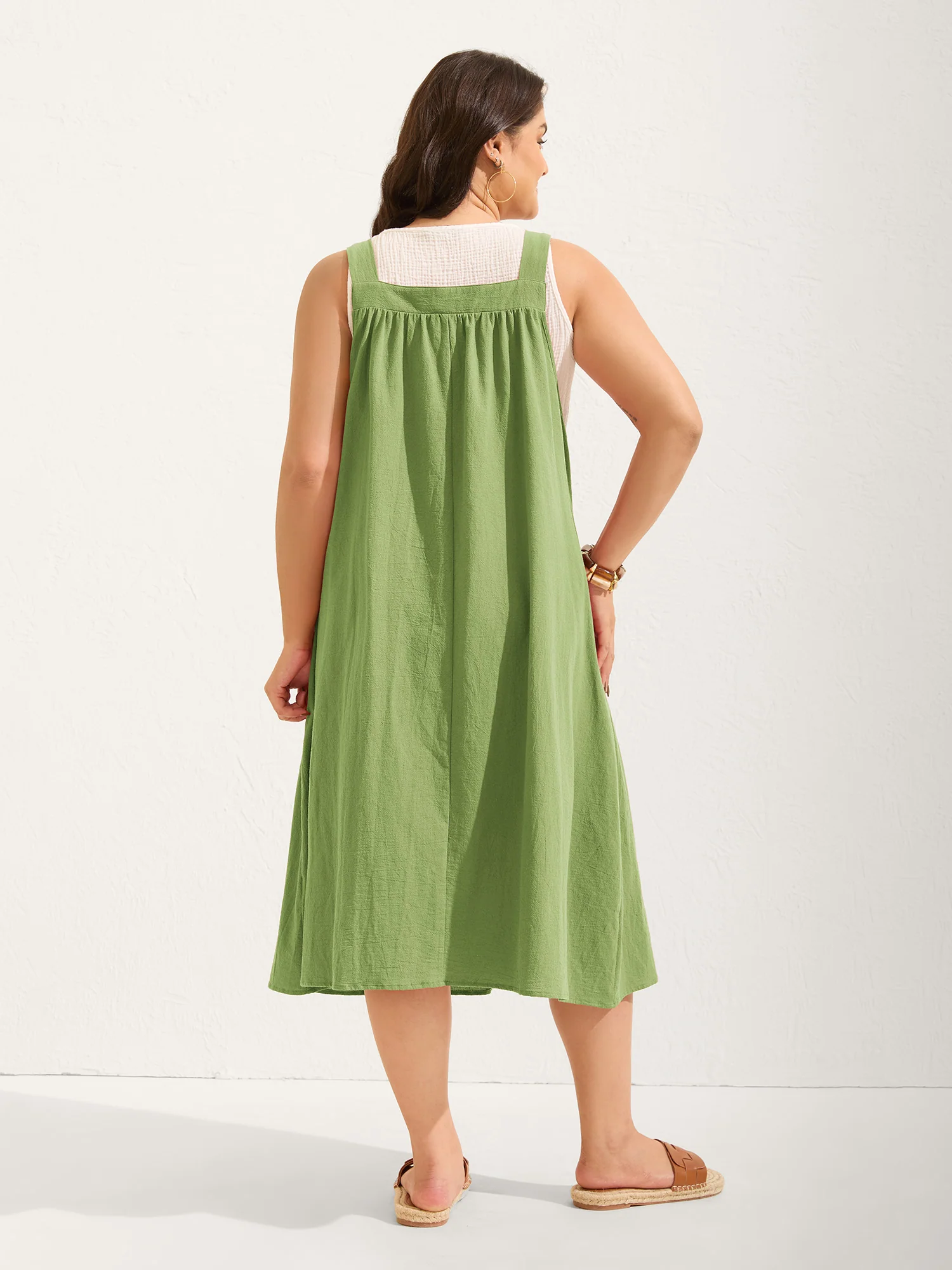 Pure Cotton Pleated Pockets Midi Dress - Image 18