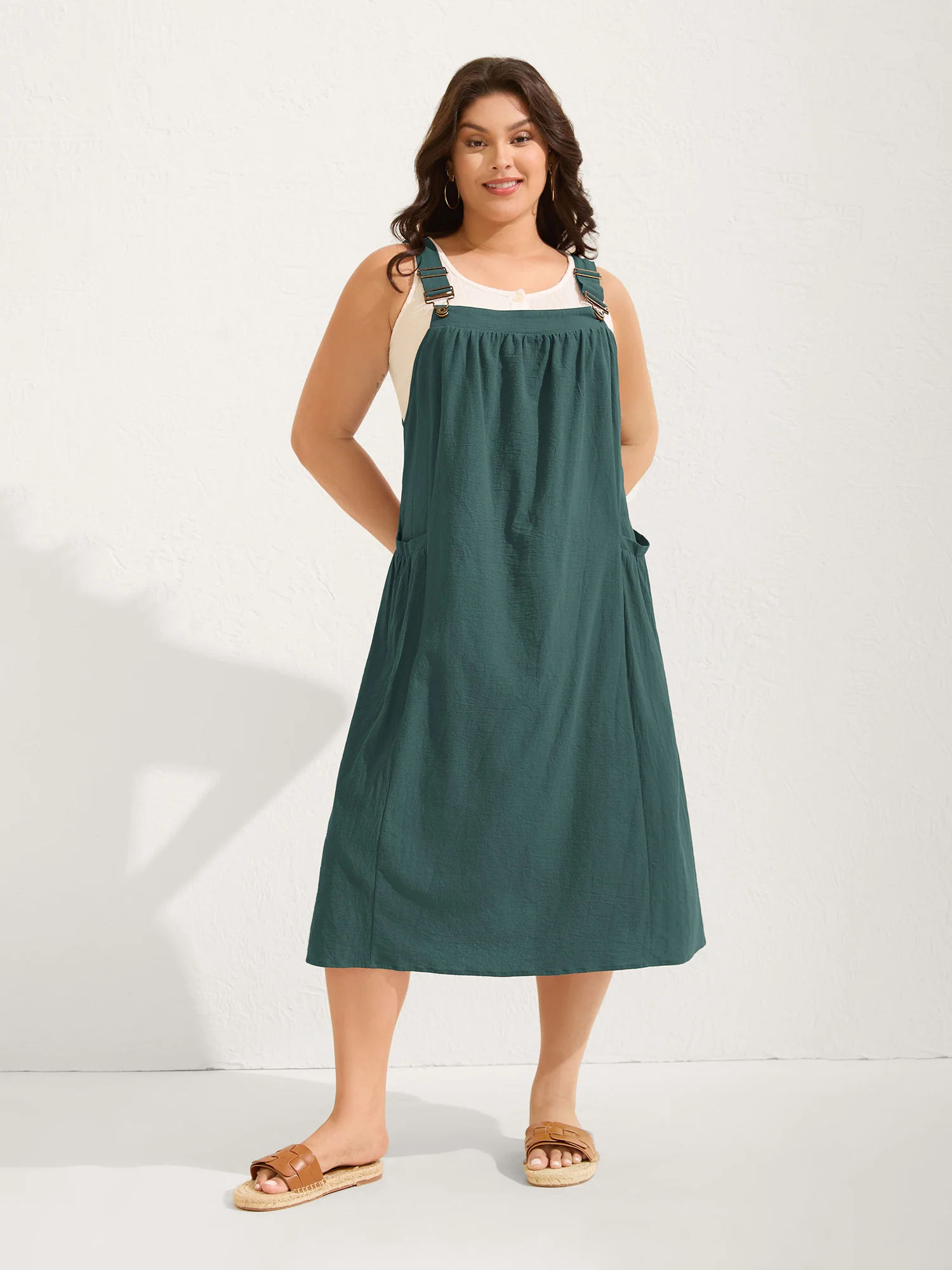 Pure Cotton Pleated Pockets Midi Dress - Image 21