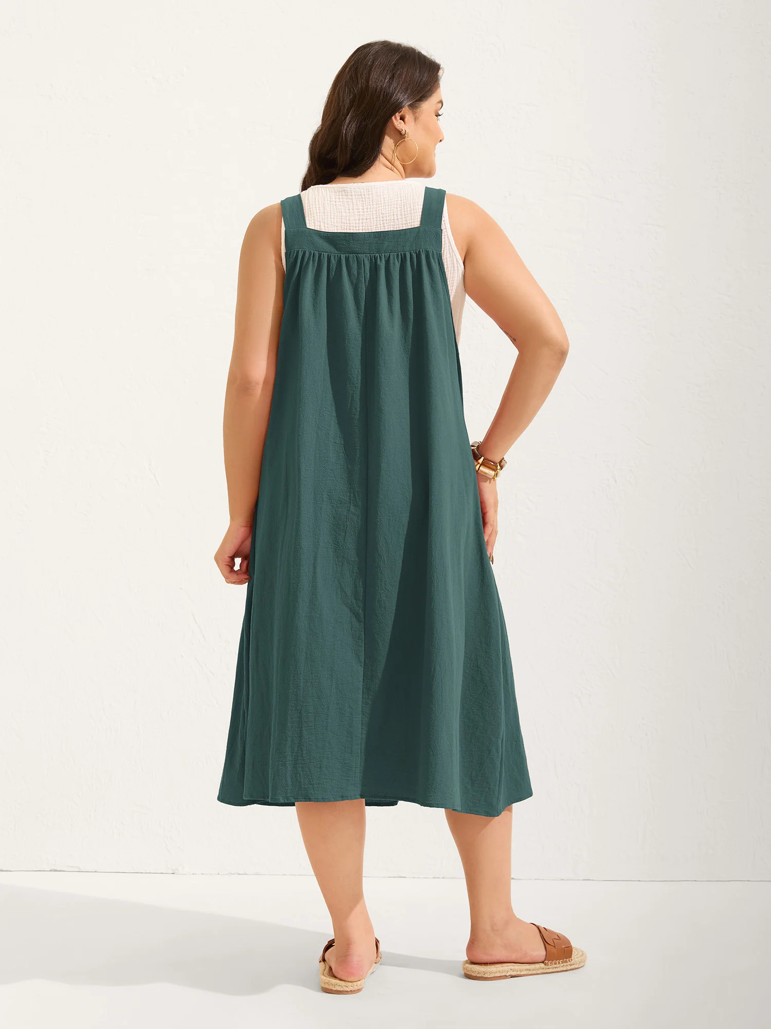 Pure Cotton Pleated Pockets Midi Dress - Image 22