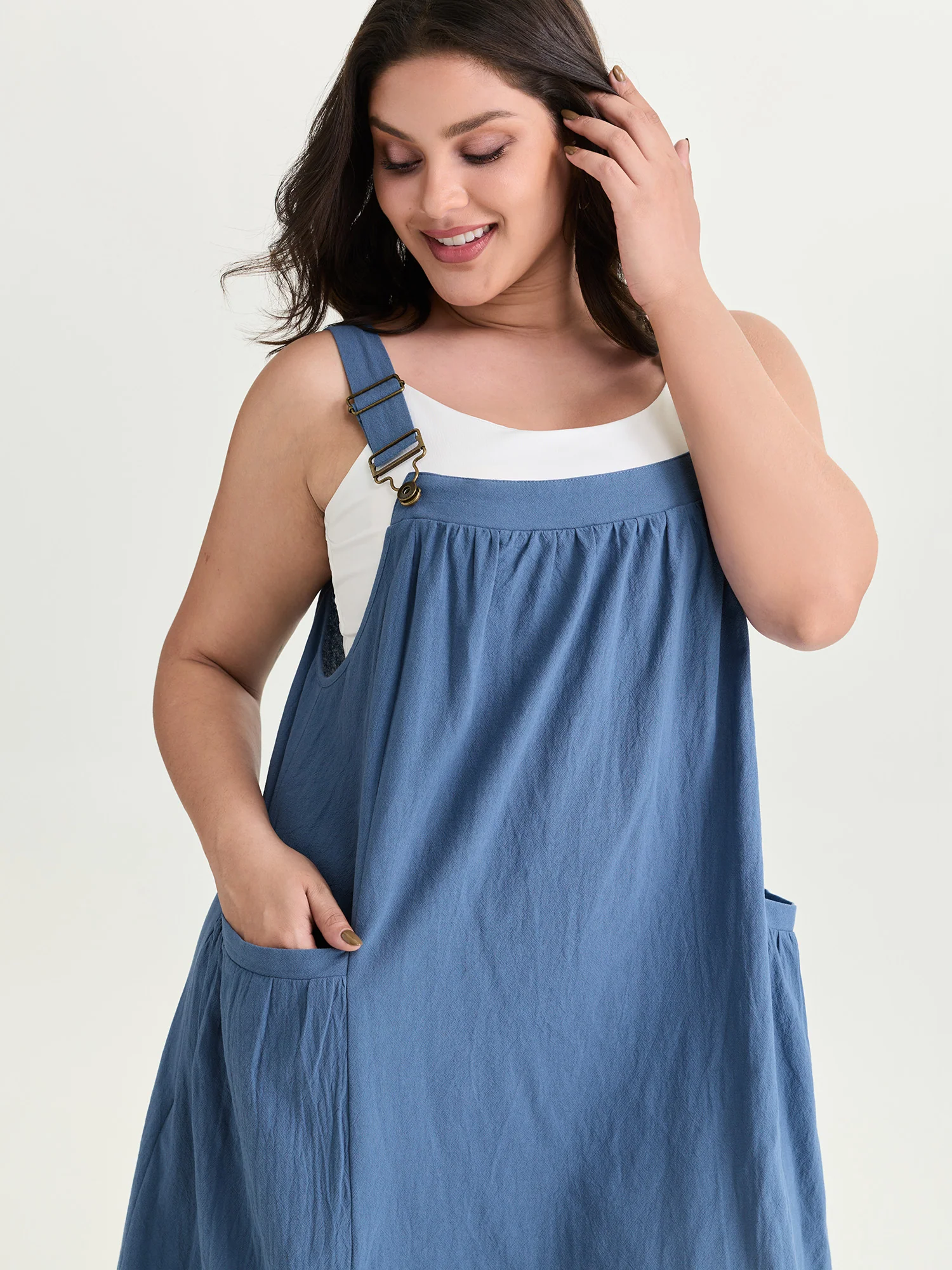 Pure Cotton Pleated Pockets Midi Dress - Image 6