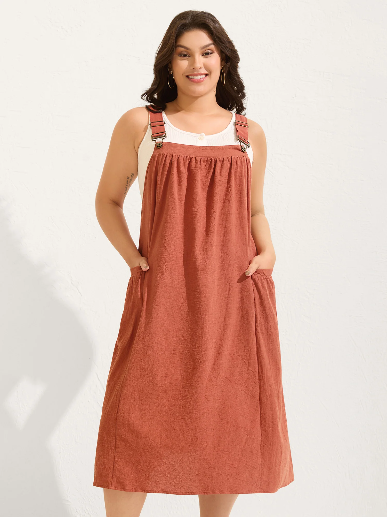 Pure Cotton Pleated Pockets Midi Dress - Image 8
