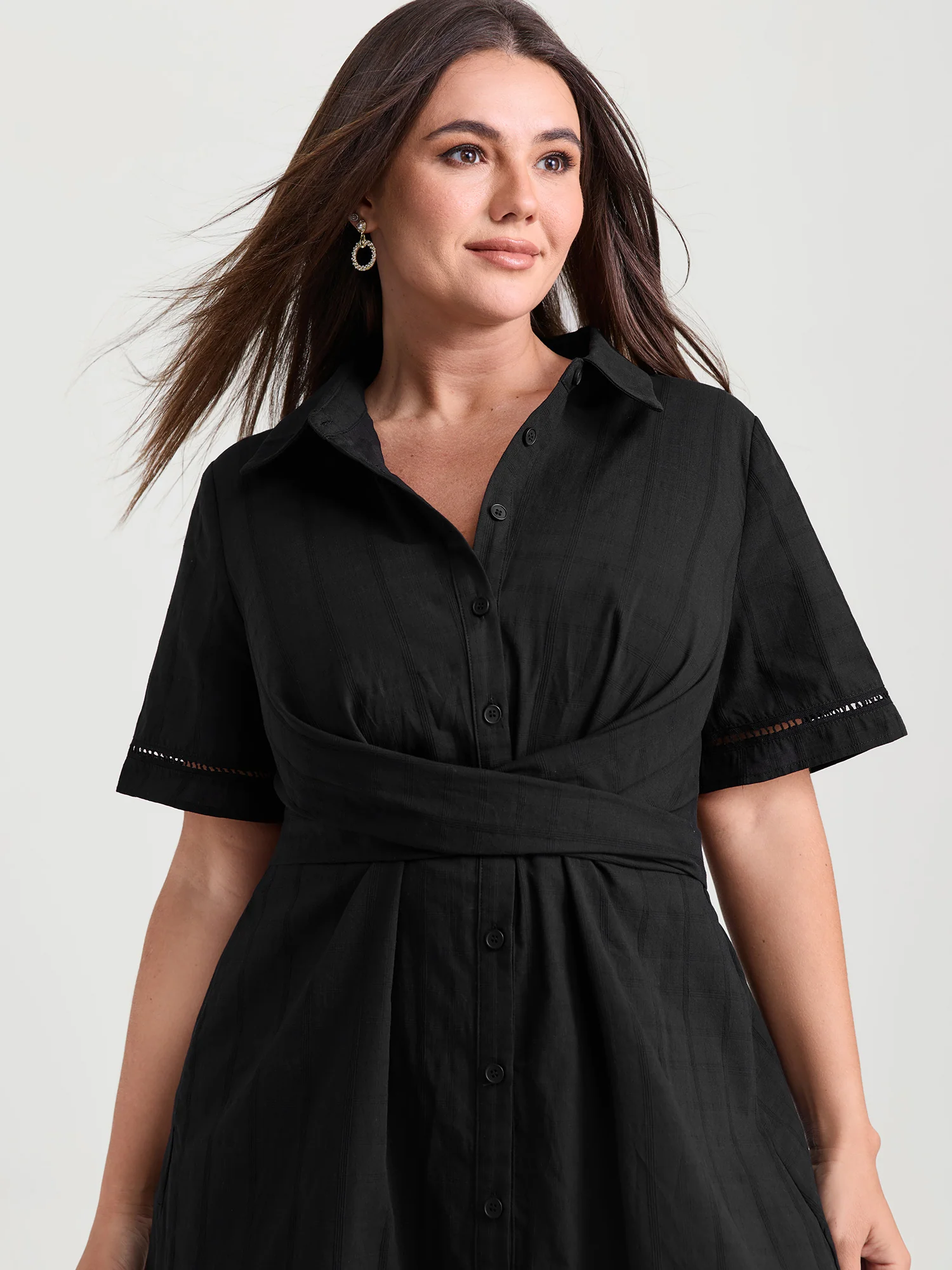 Pure Cotton Textured Overlap Waist Midi Dress - Image 2