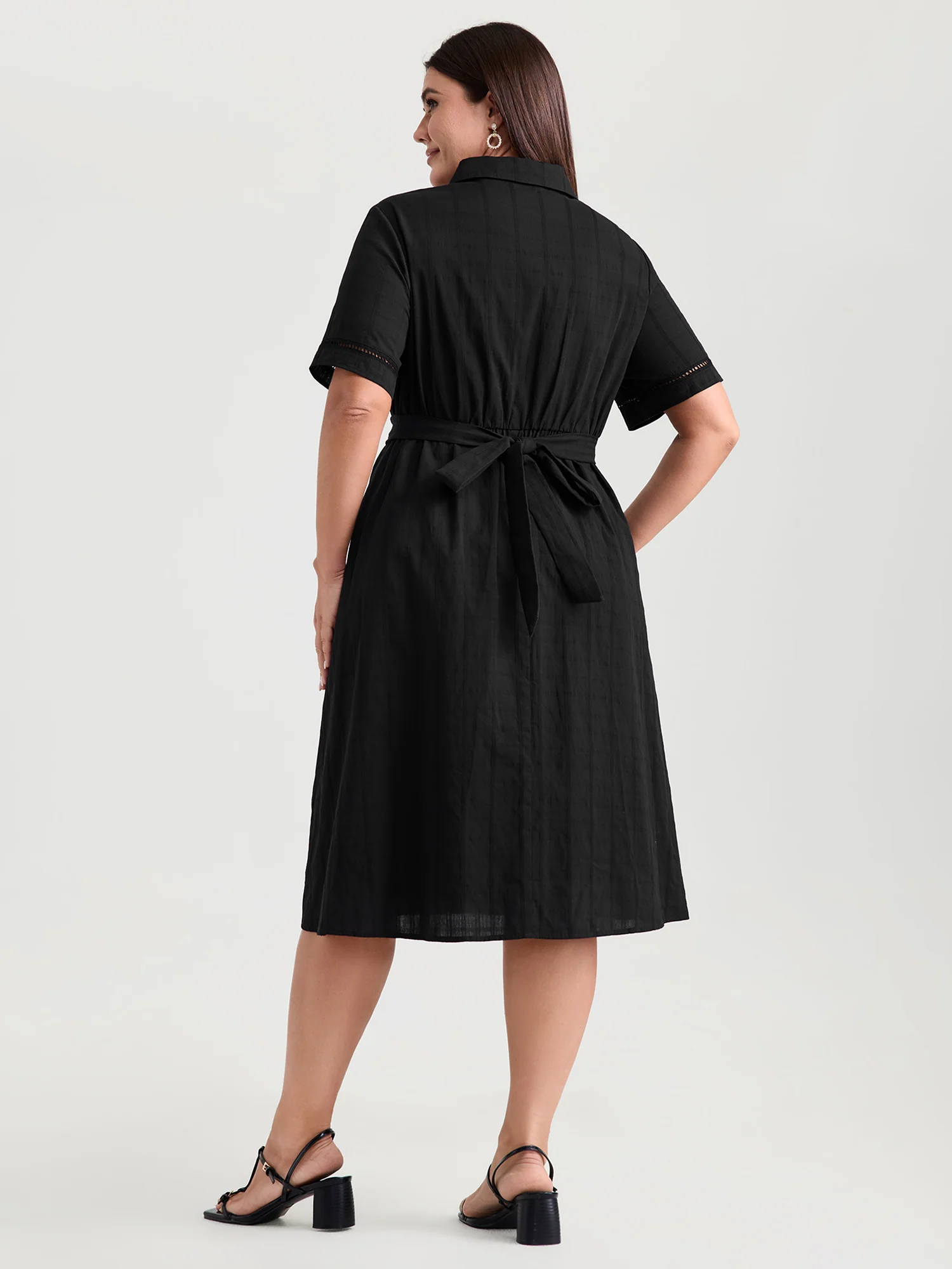 Pure Cotton Textured Overlap Waist Midi Dress - Image 5