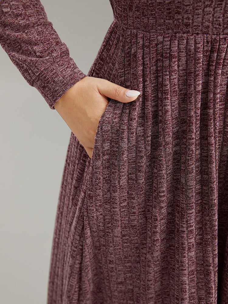 Rib Knit Plain Plisse Long Sleeve Dress - Image 18