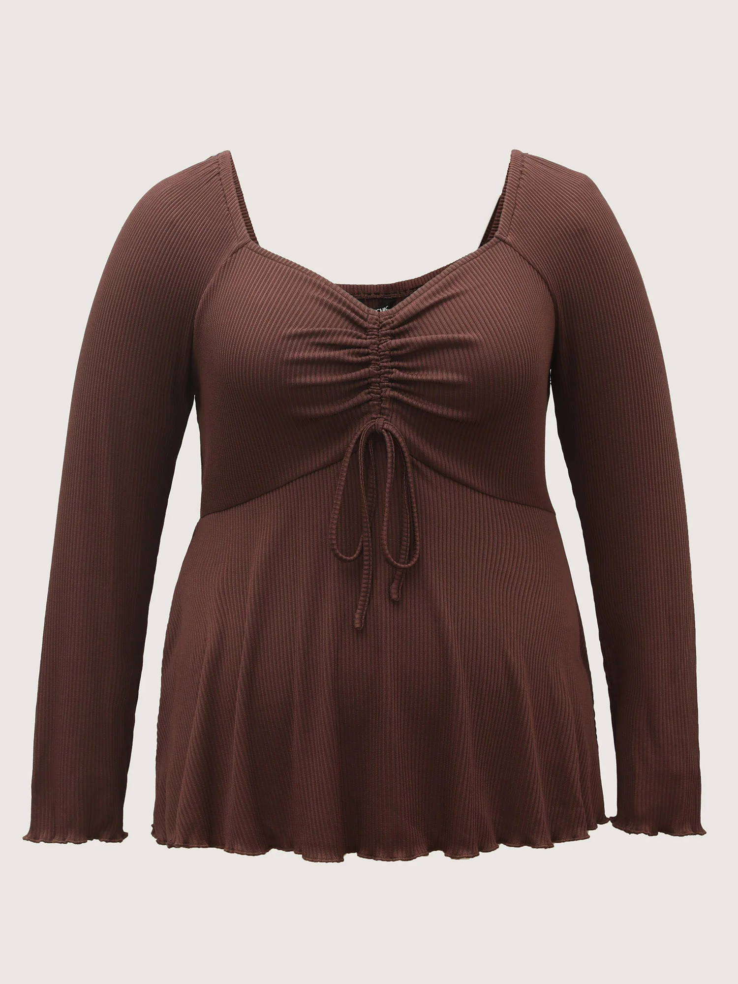 Ribbed Adjustable Drawstring Bodice Flared T-Shirt - Image 11