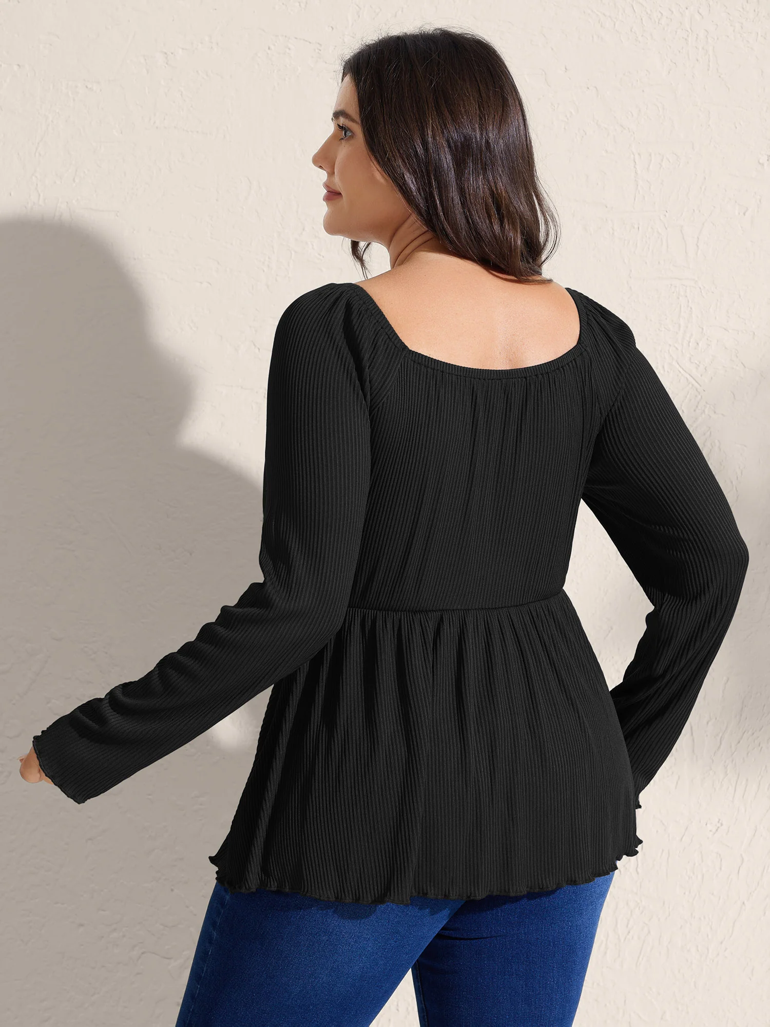 Ribbed Adjustable Drawstring Bodice Flared T-Shirt - Image 4