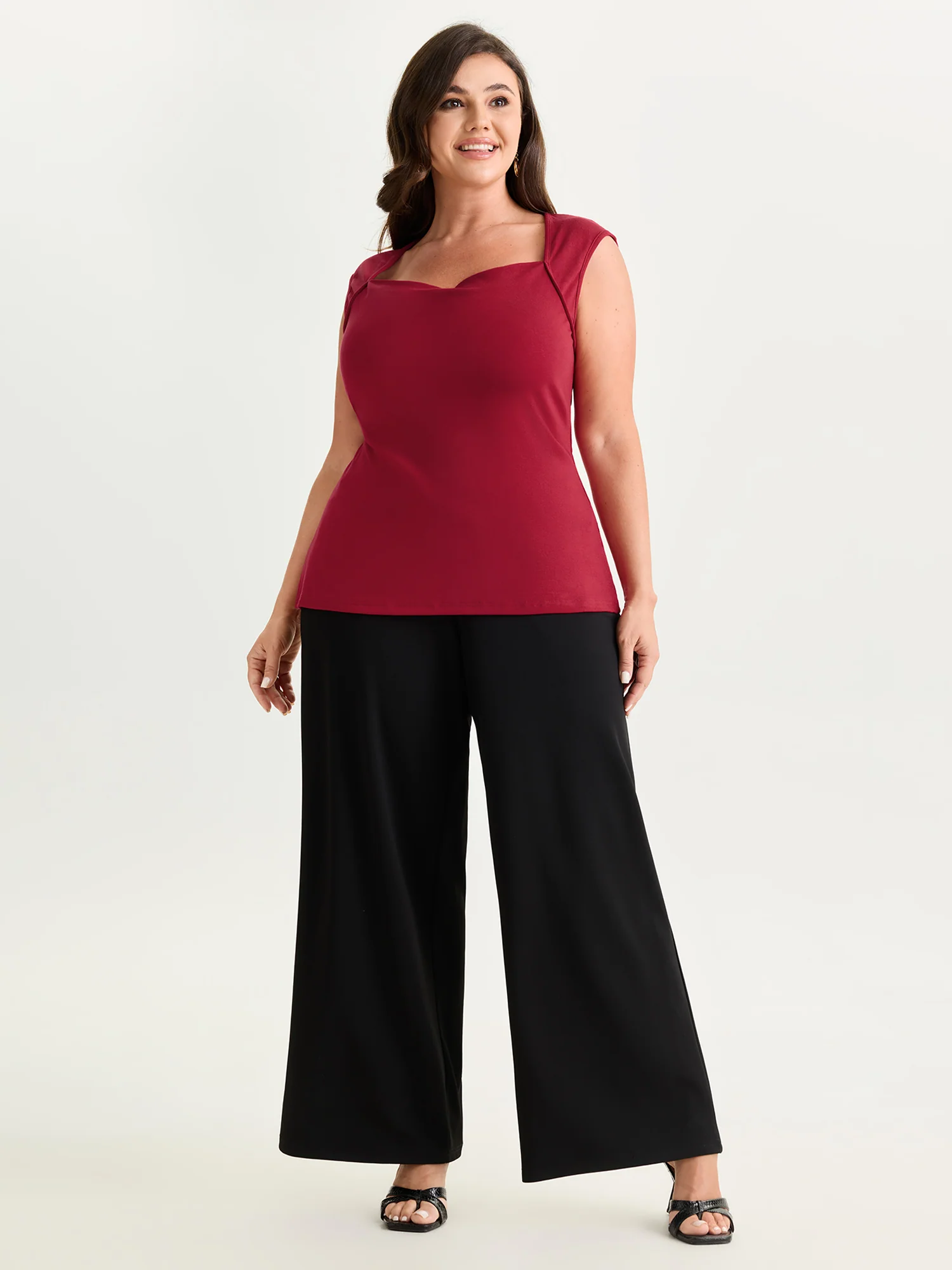 Ribbed Cowl Neckline Plain Tank Top - Image 3
